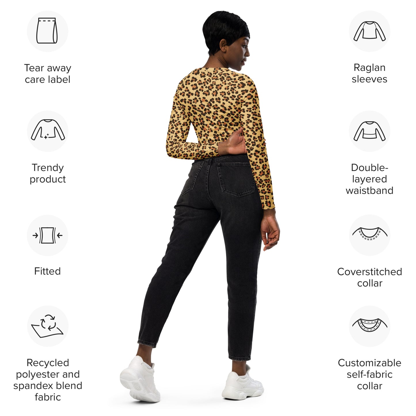 Brown Leopard Long-sleeve Crop Top