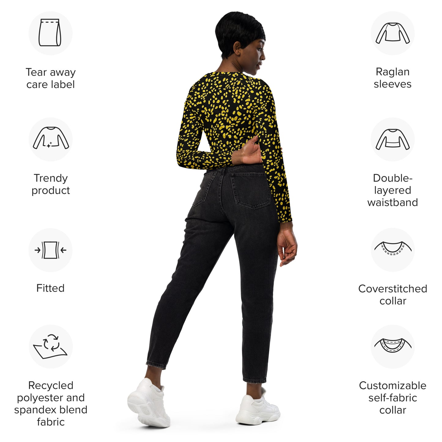 Yellow Dots Long-Sleeve Crop Top