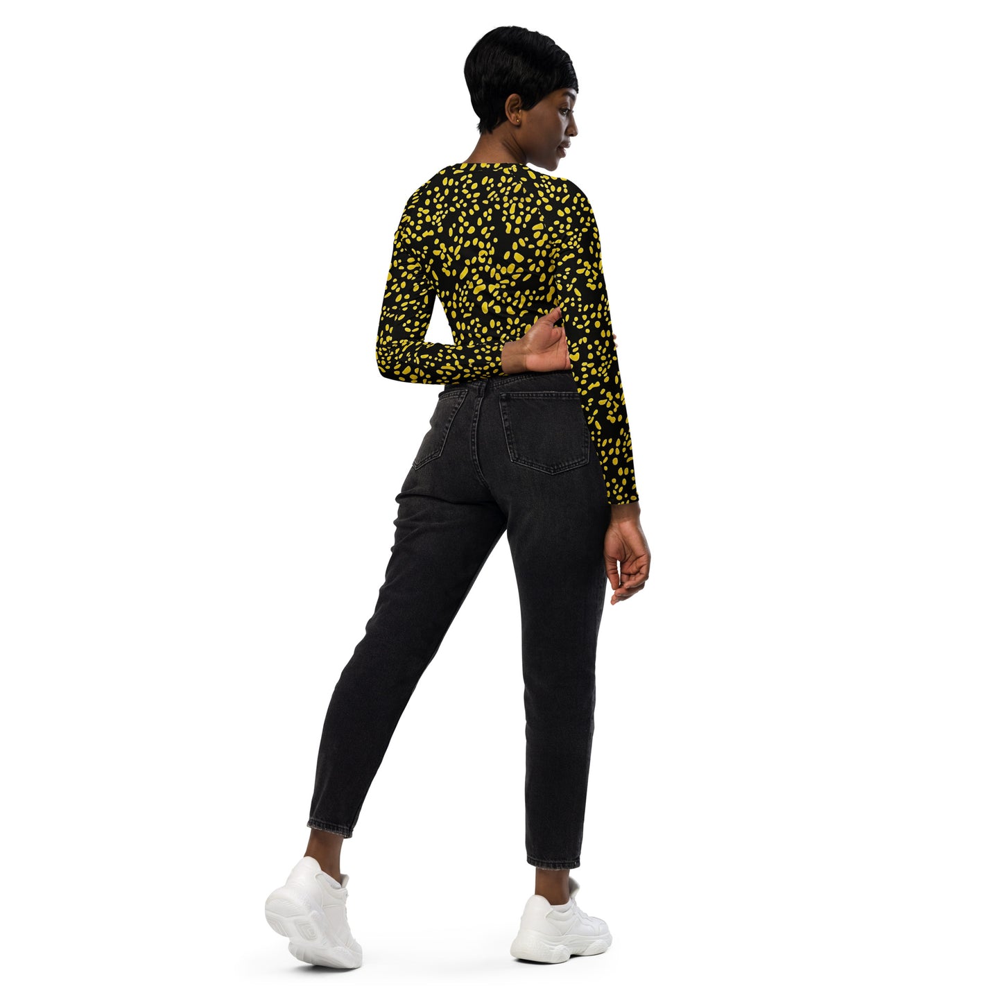 Yellow Dots Long-Sleeve Crop Top