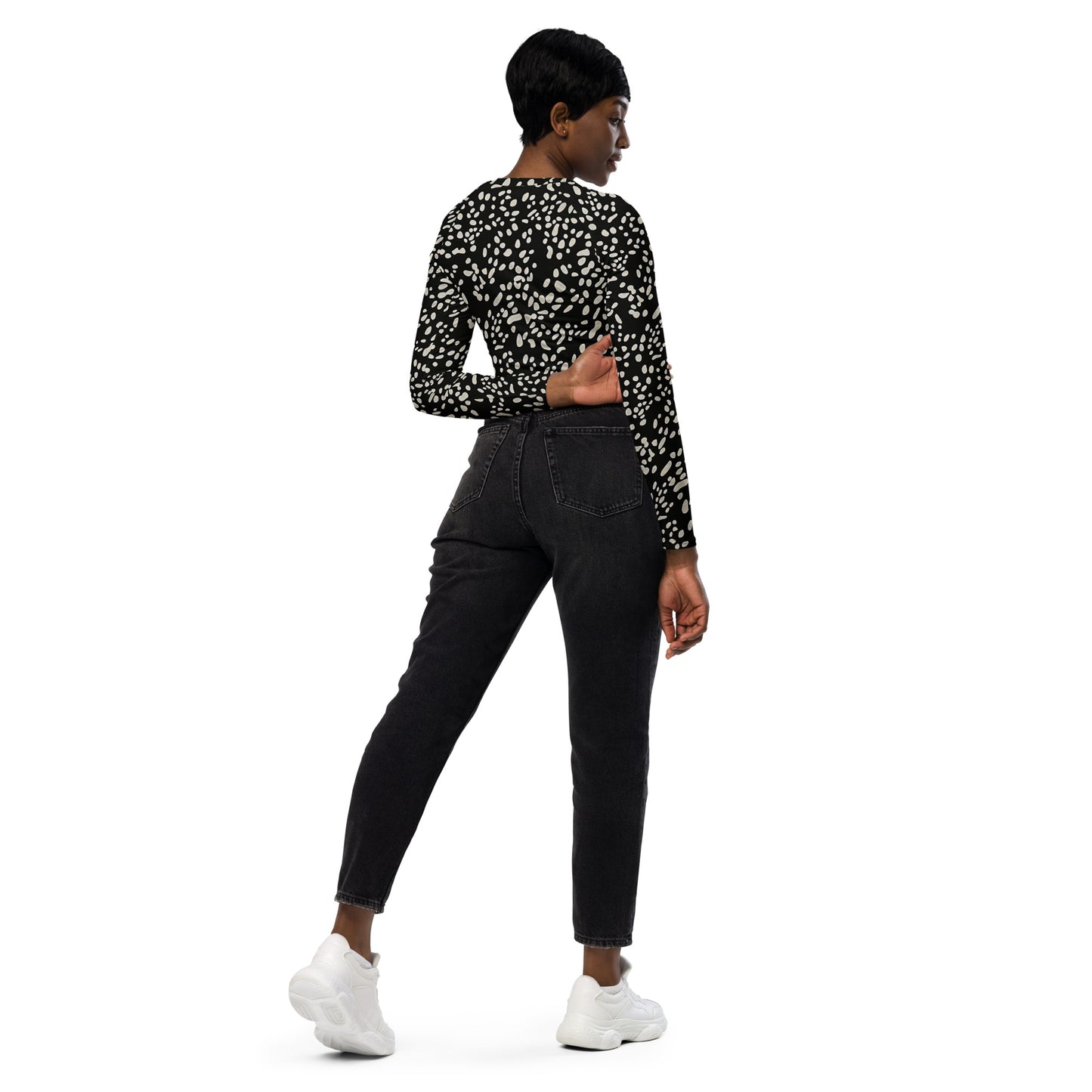 White Dots Long-Sleeve Crop Top