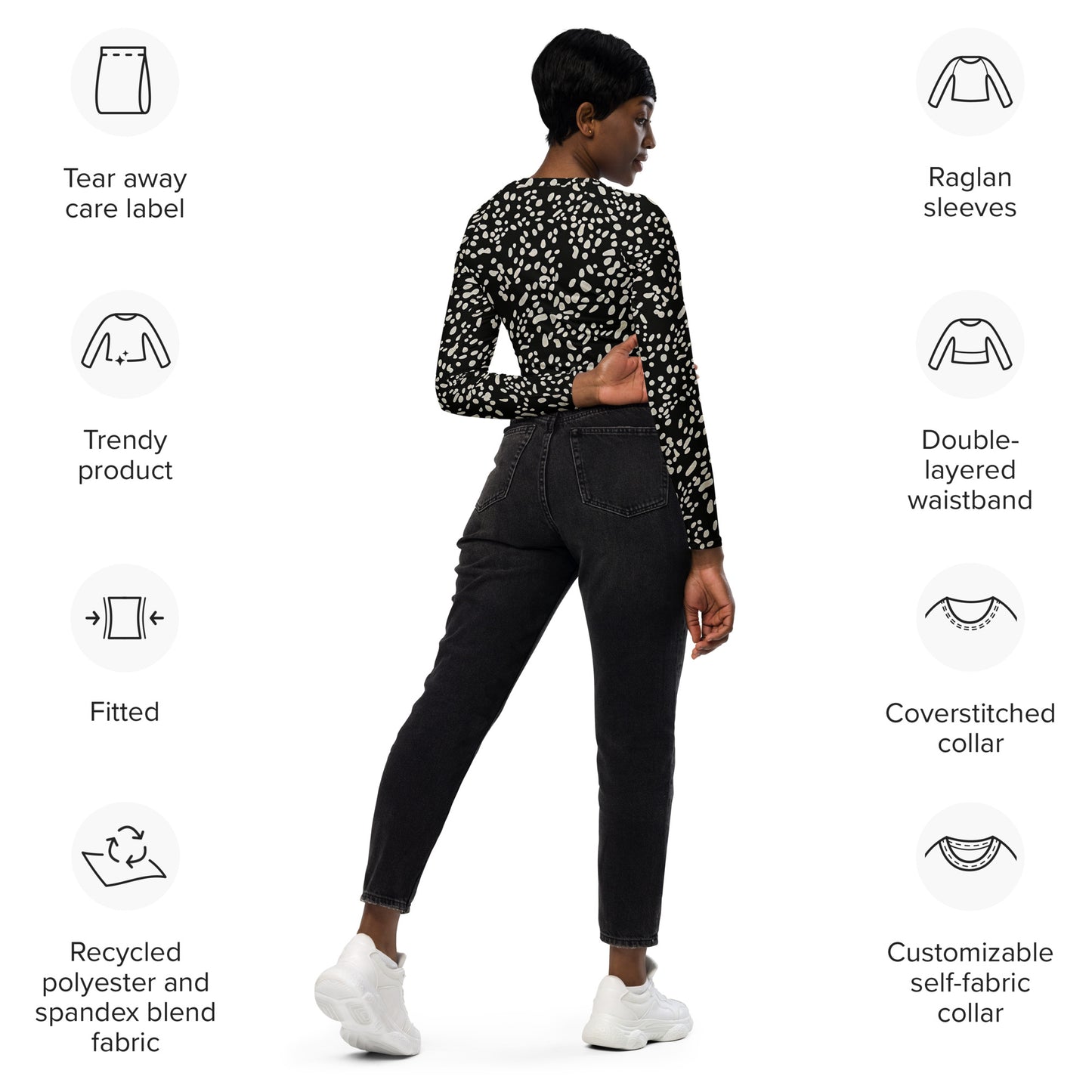 White Dots Long-Sleeve Crop Top