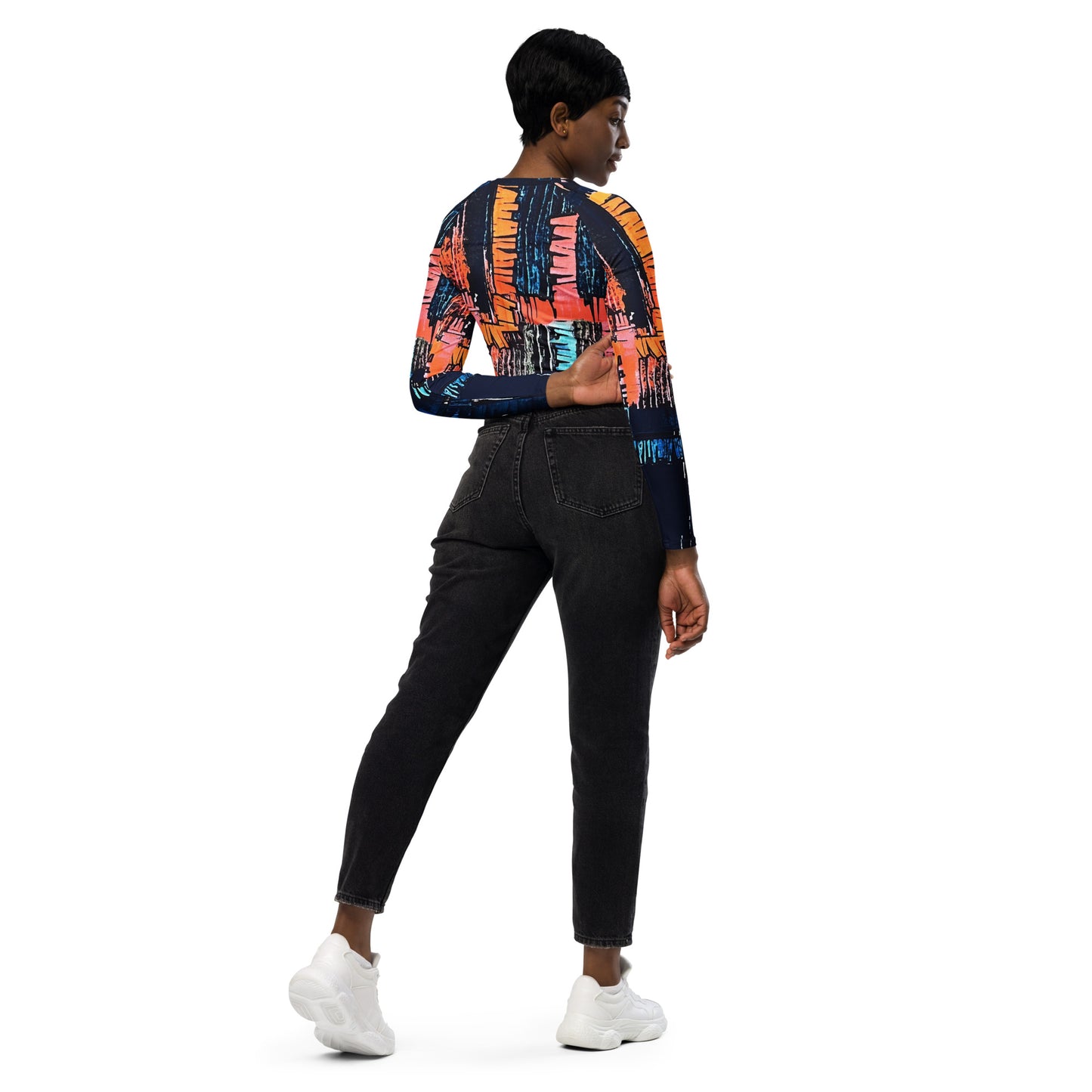 Colourful Adire Long-Sleeve Crop Top