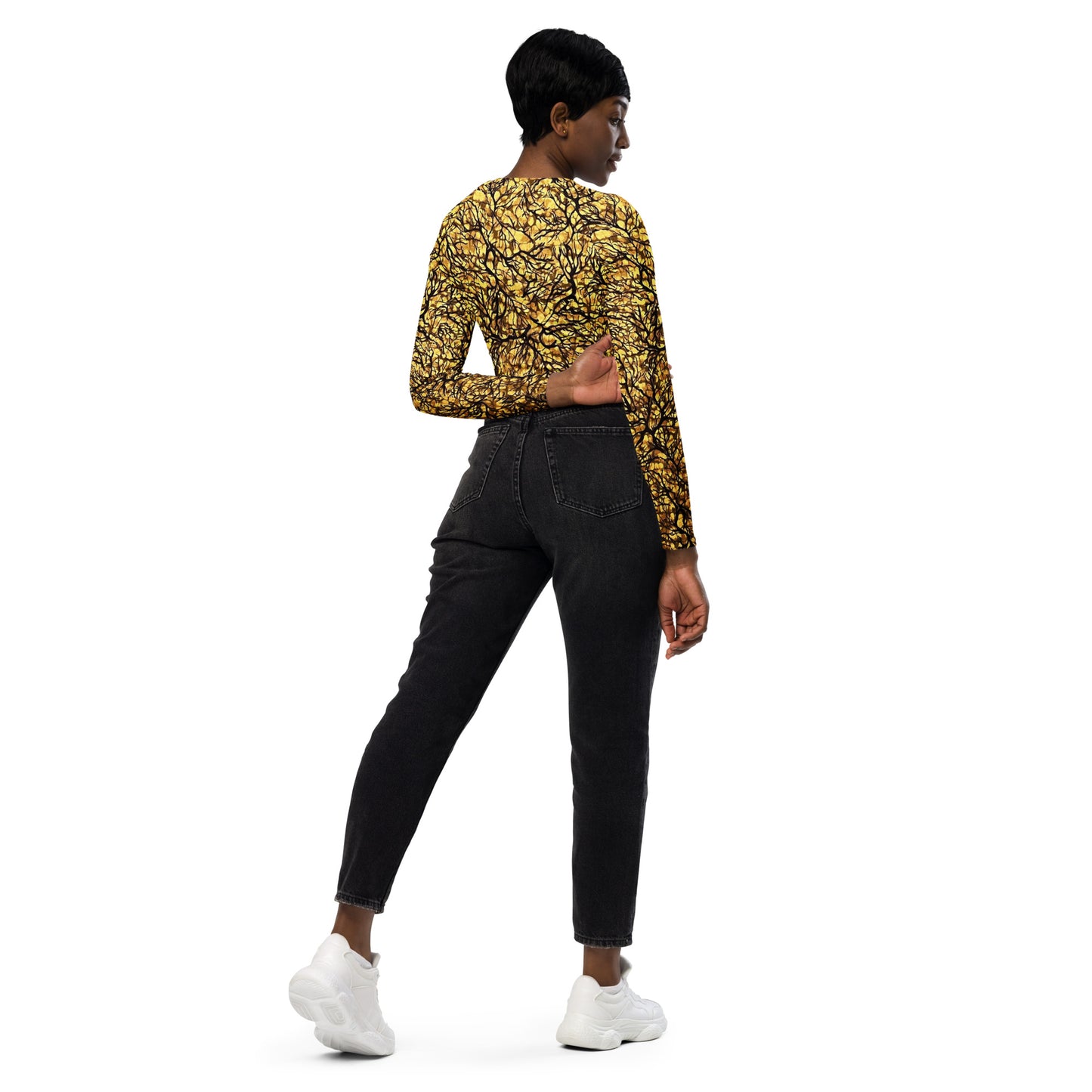 Trees Adire Long-Sleeve Crop Top