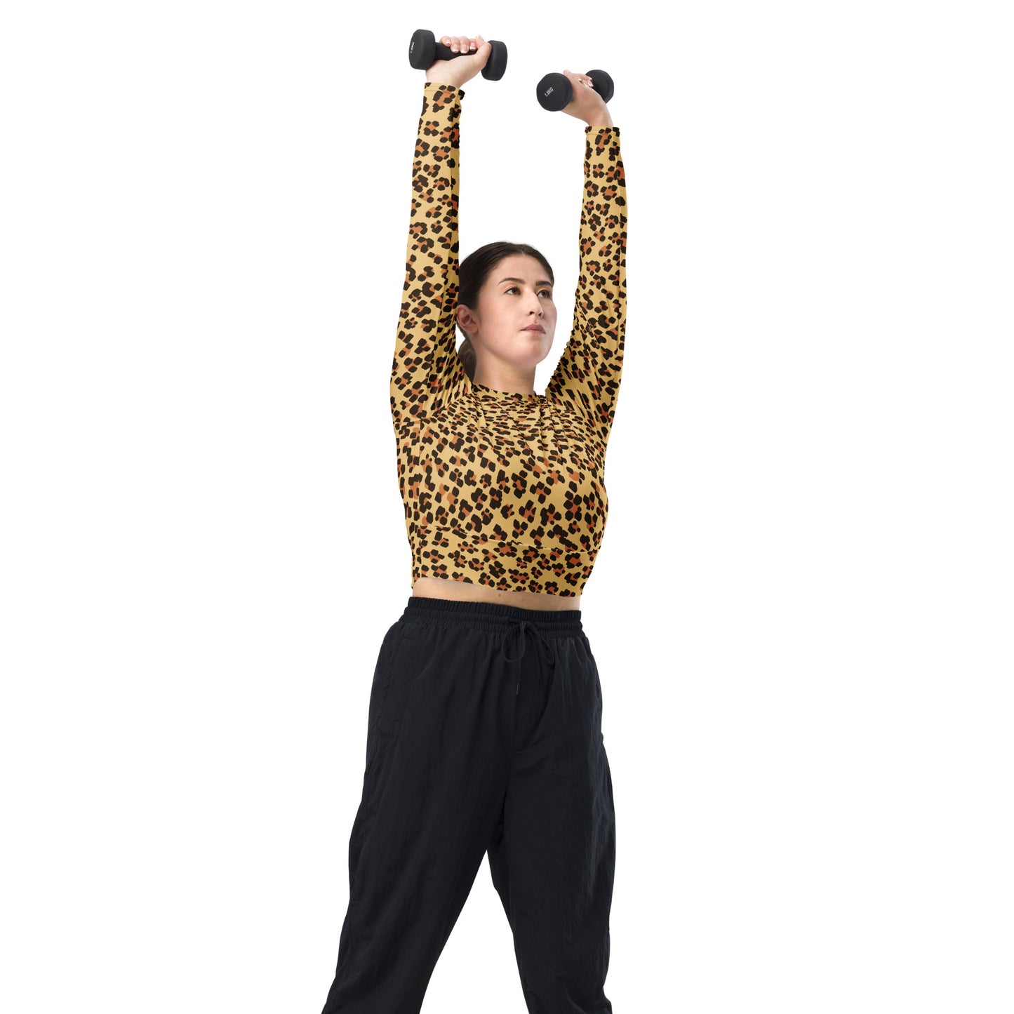 Brown Leopard Long-sleeve Crop Top