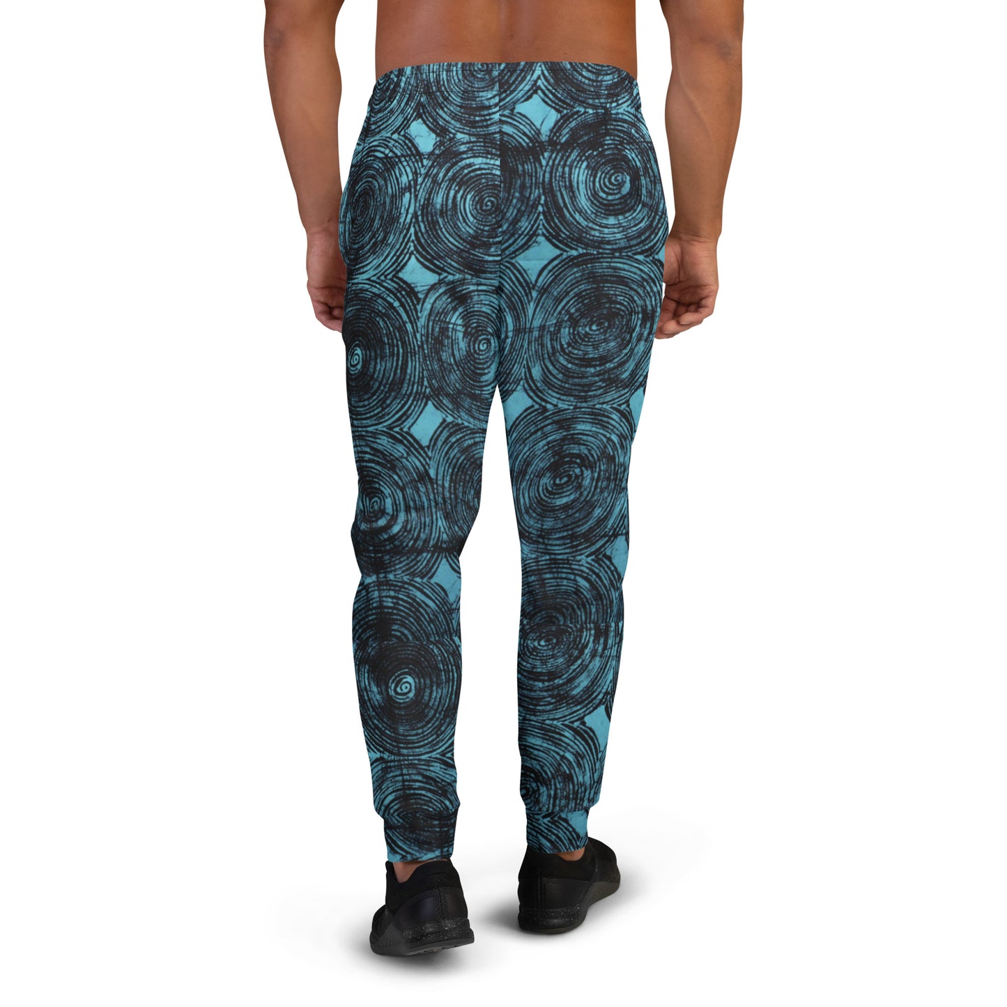 Turquoise And Black Swirl Adire Men's Joggers