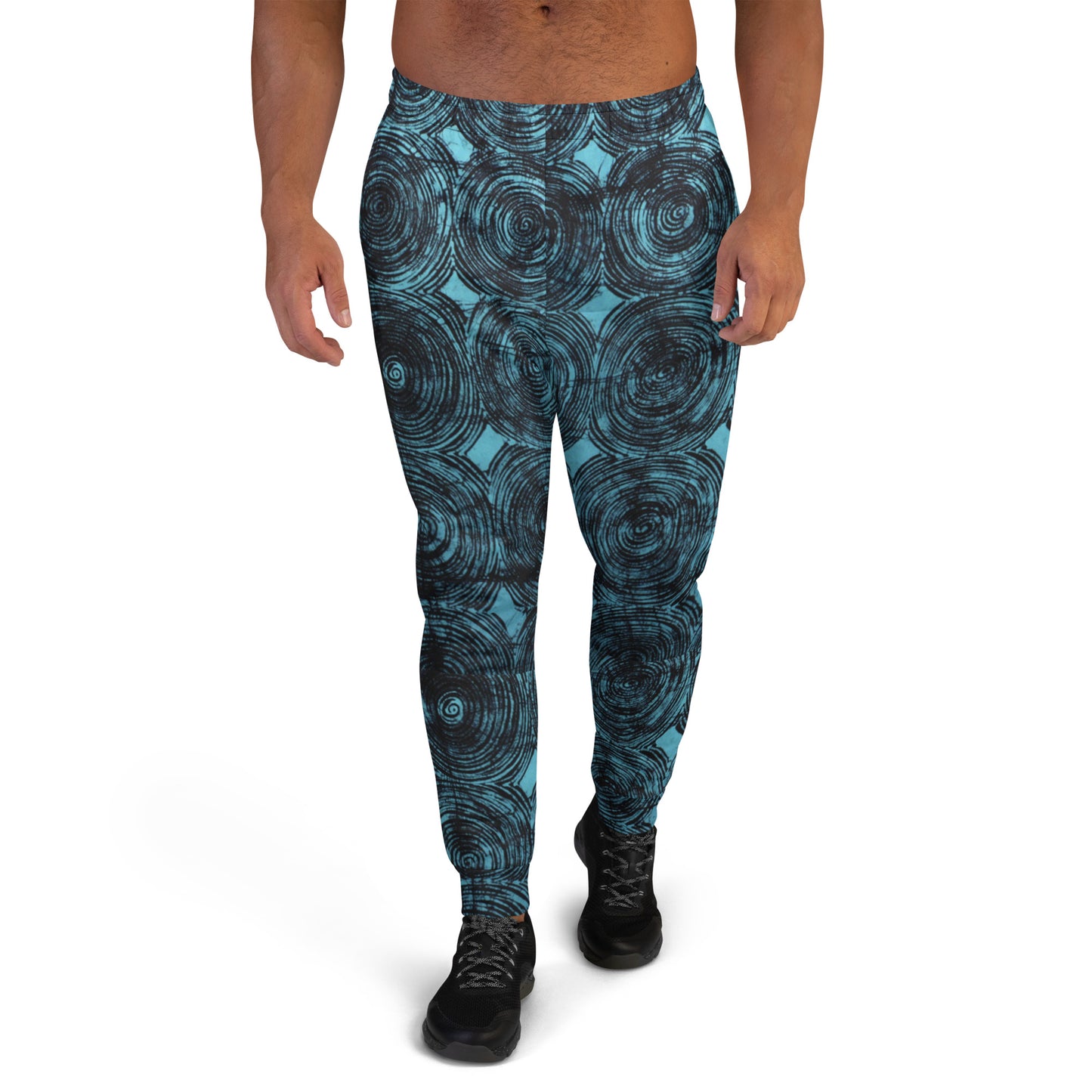 Turquoise And Black Swirl Adire Men's Joggers