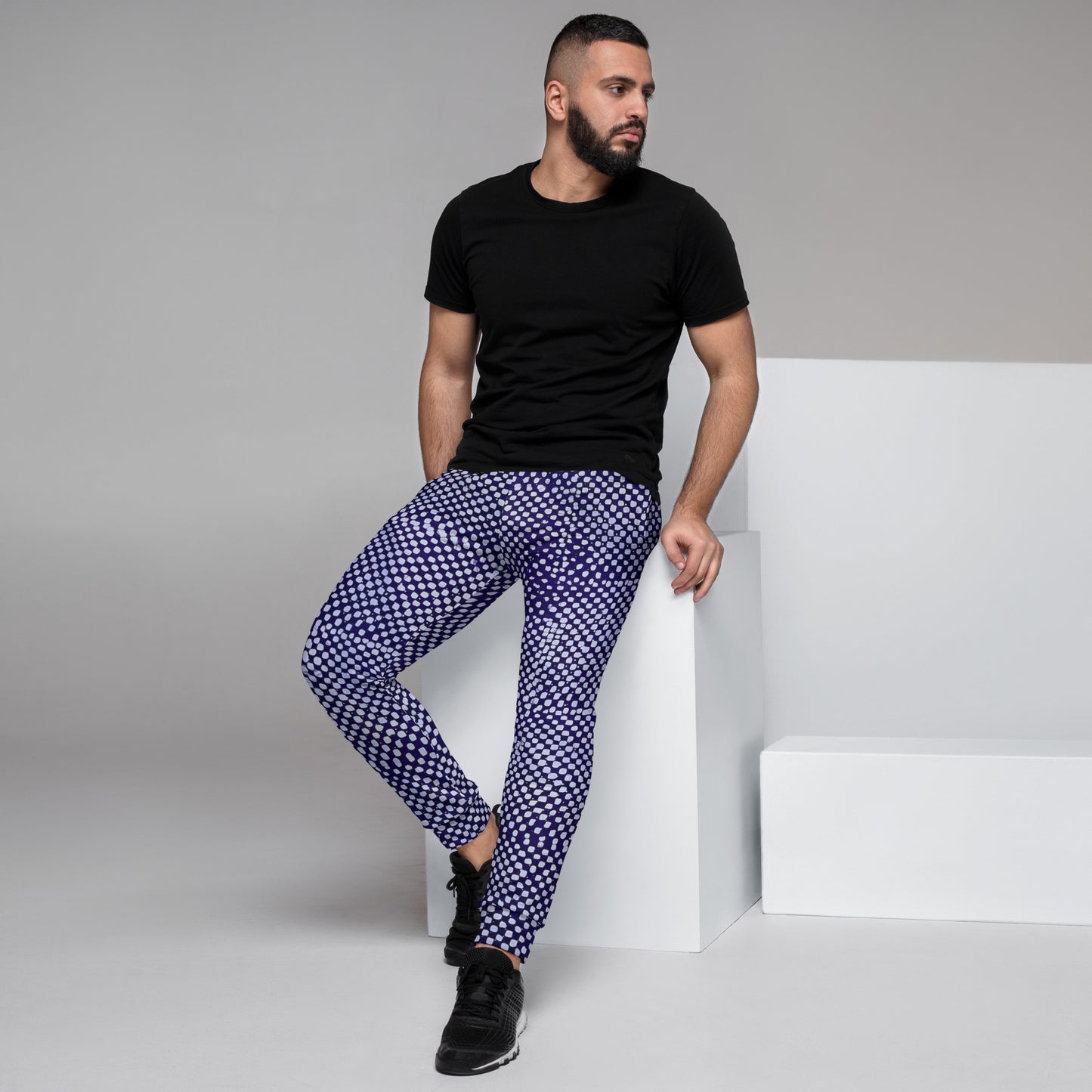 Purple And White Polka Dots Adire Men's Joggers