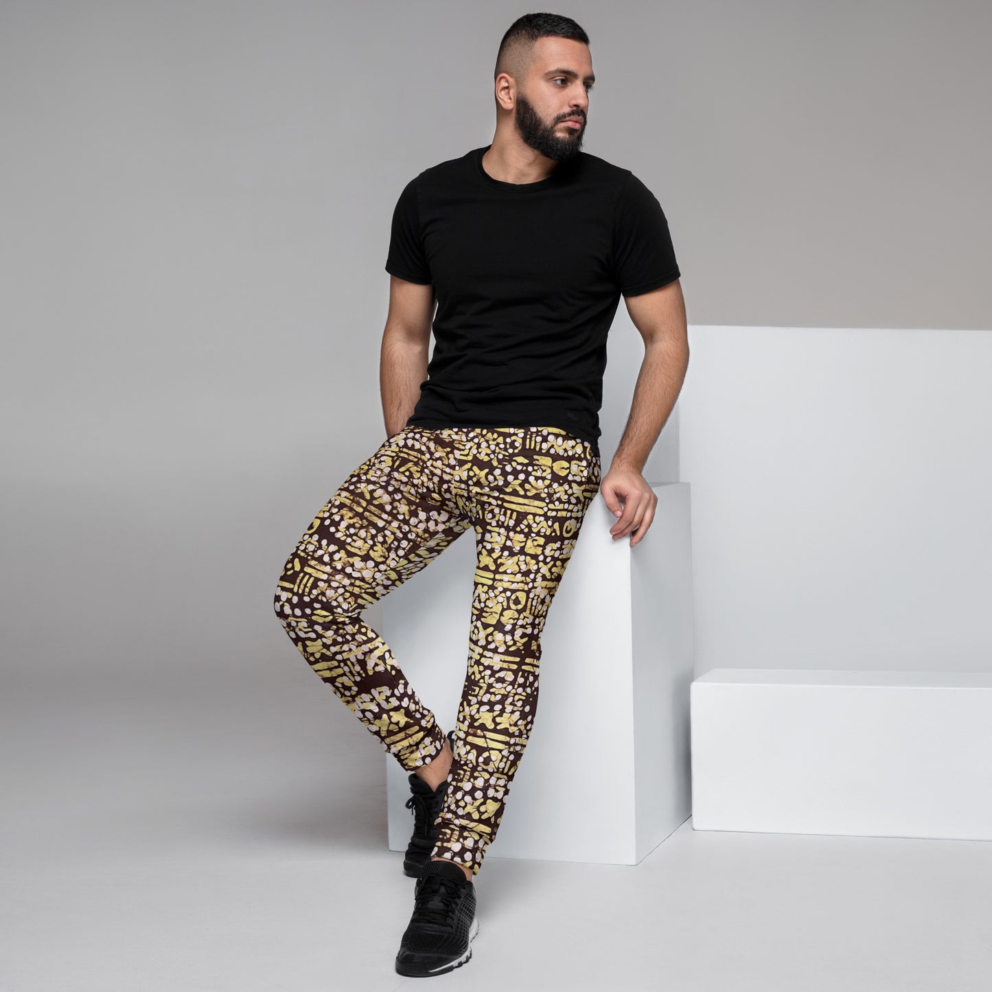 Yellow Brown Noughts And Crosses Adire Men's Joggers