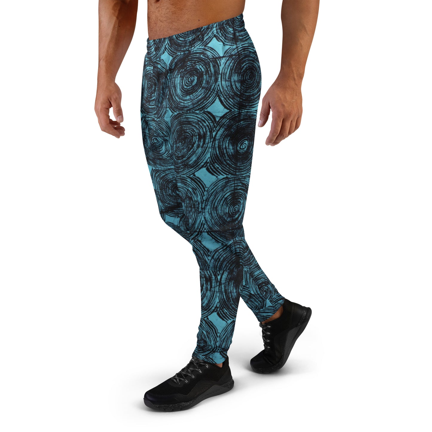 Turquoise And Black Swirl Adire Men's Joggers