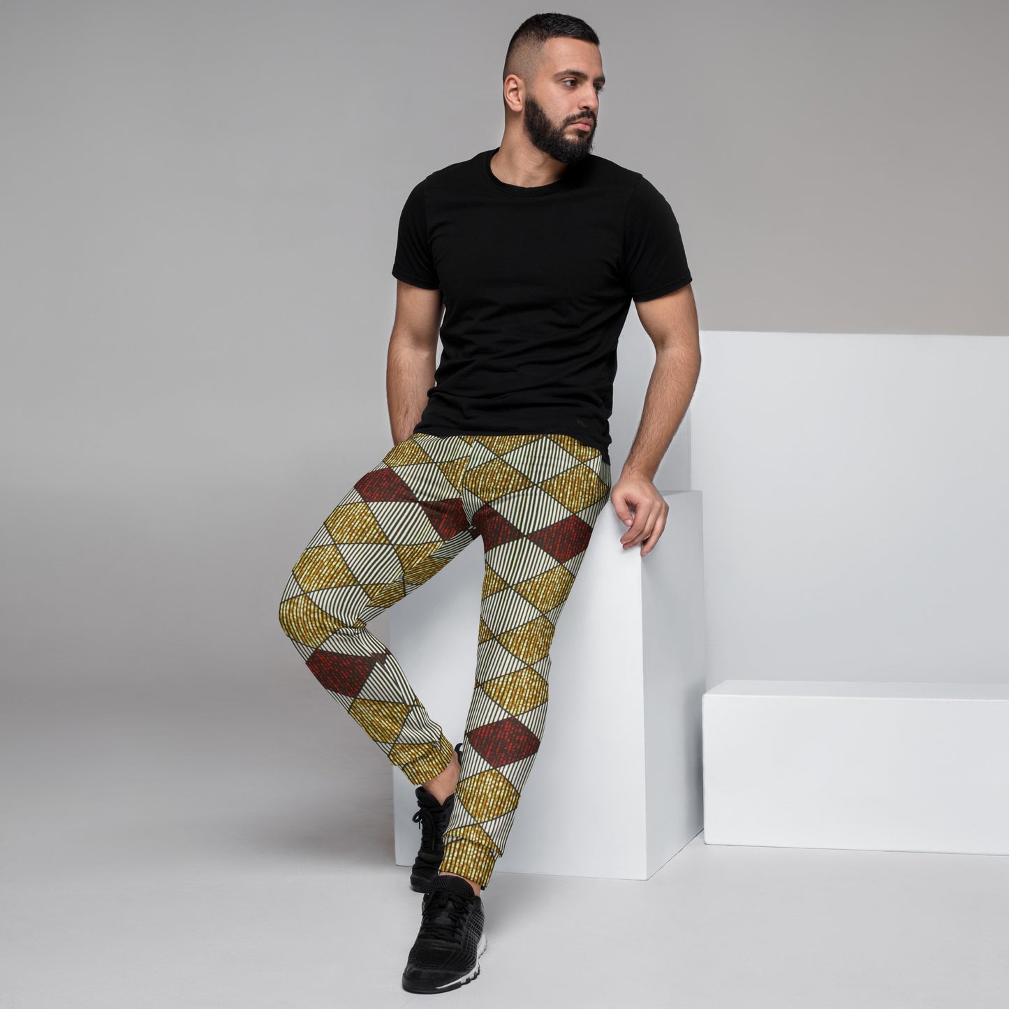 Burgundy Gold Diamond Ankara Men's Joggers