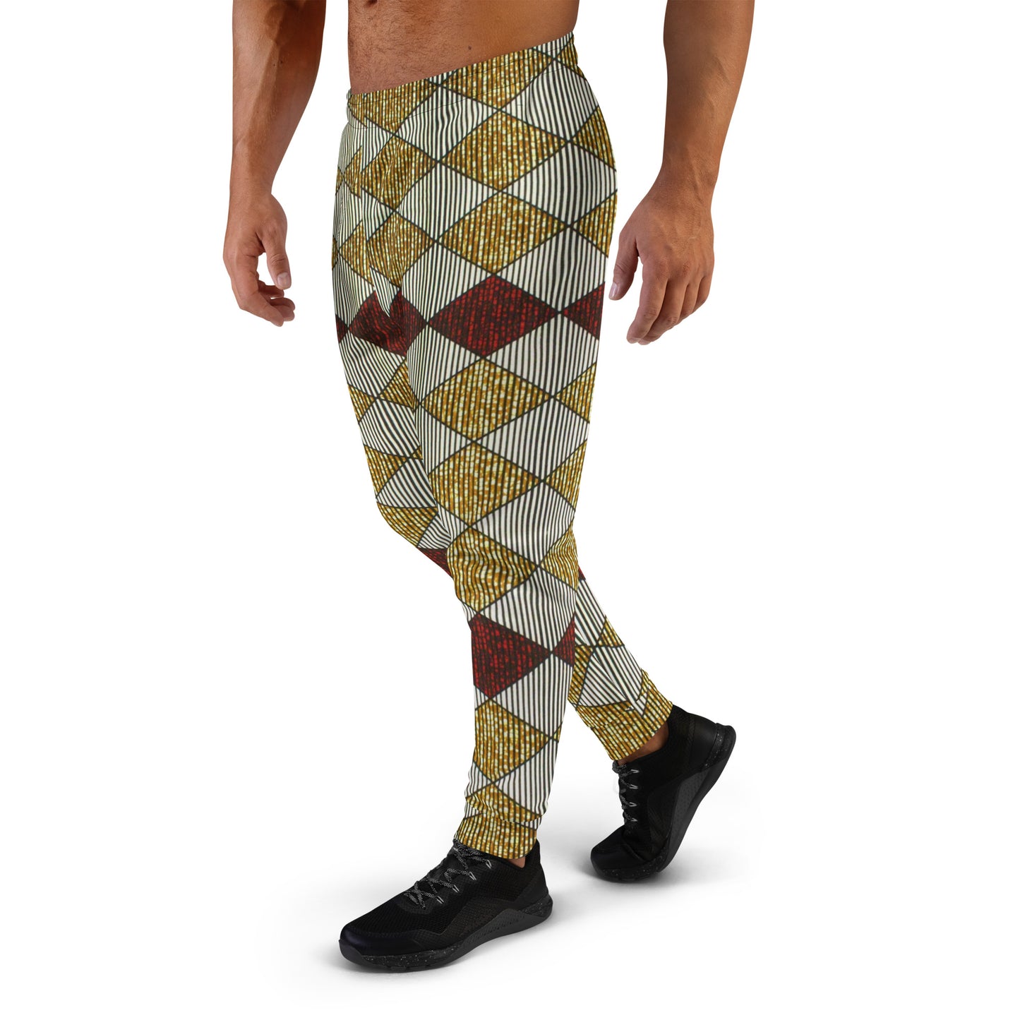 Burgundy Gold Diamond Ankara Men's Joggers