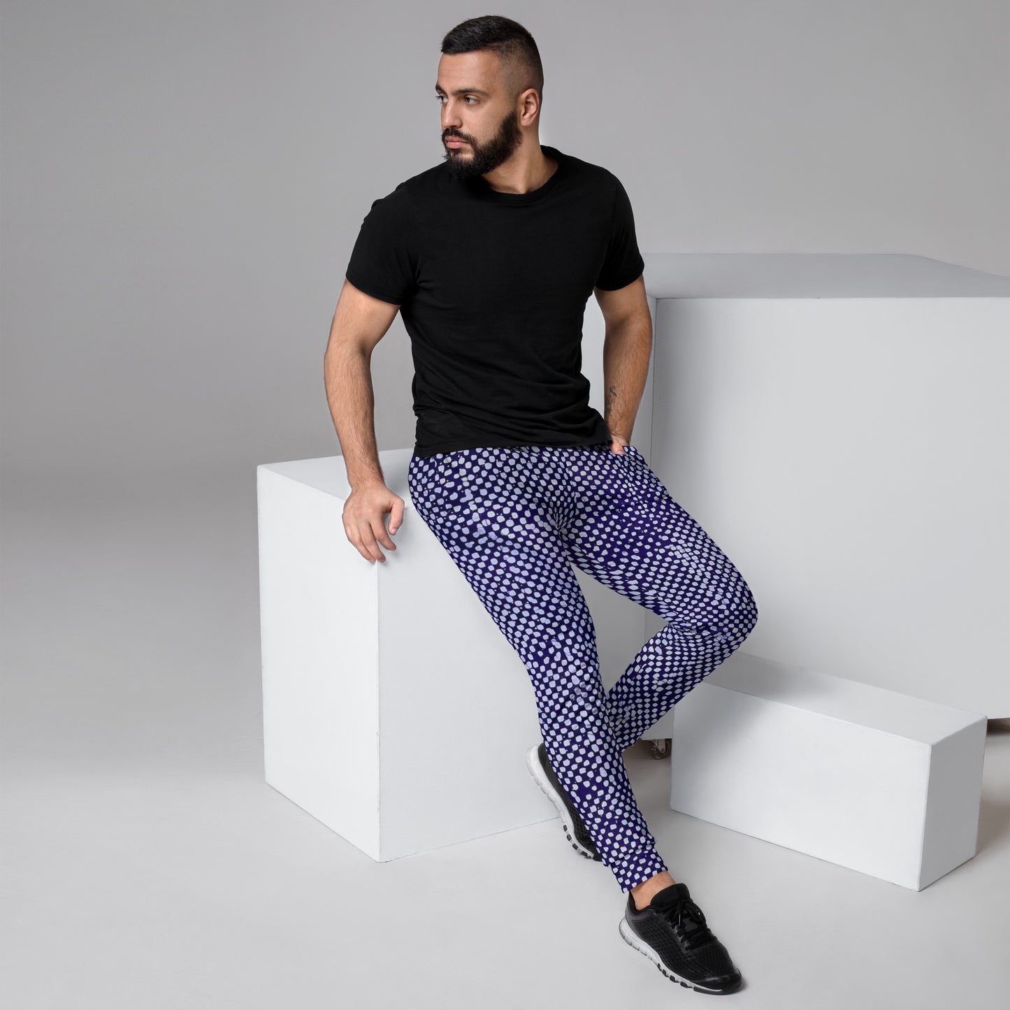 Purple And White Polka Dots Adire Men's Joggers