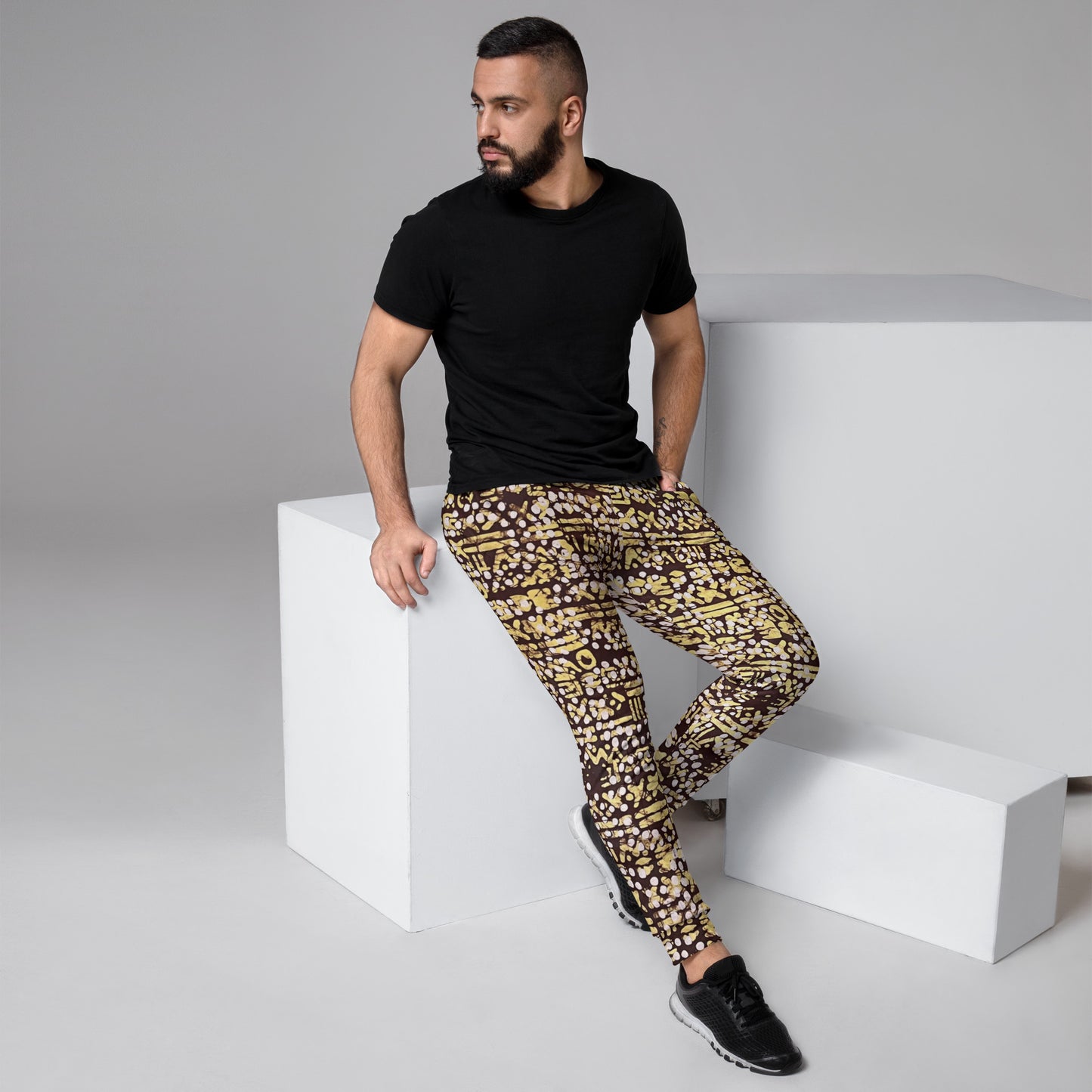 Yellow Brown Noughts And Crosses Adire Men's Joggers