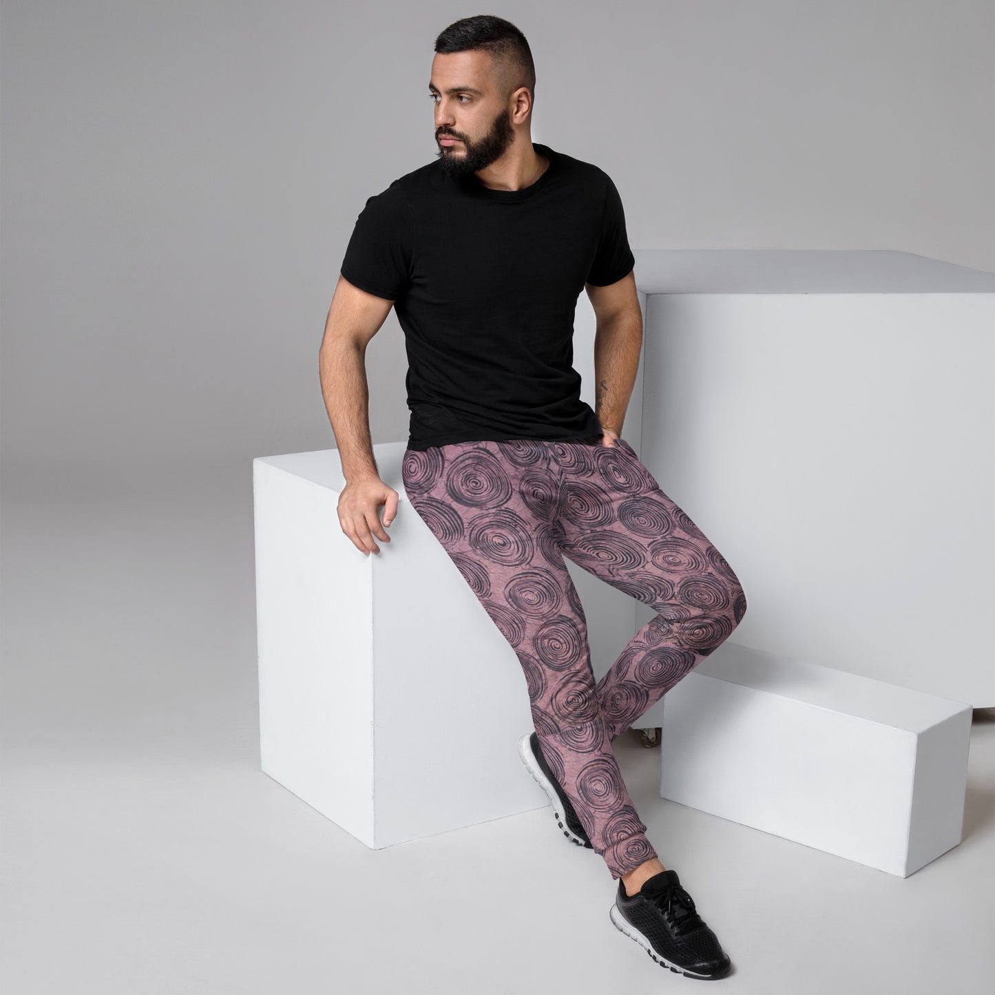 Pink And Black Swirl Adire Men's Joggers