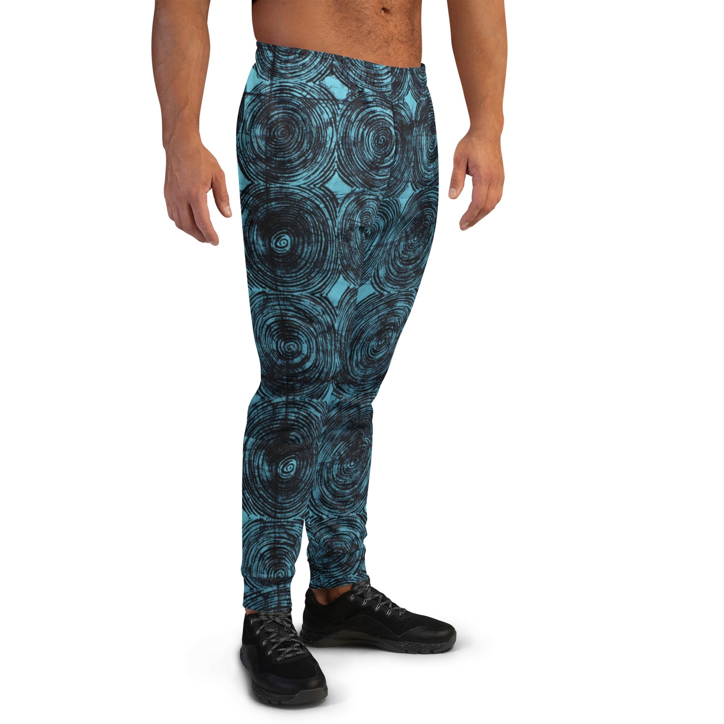 Turquoise And Black Swirl Adire Men's Joggers