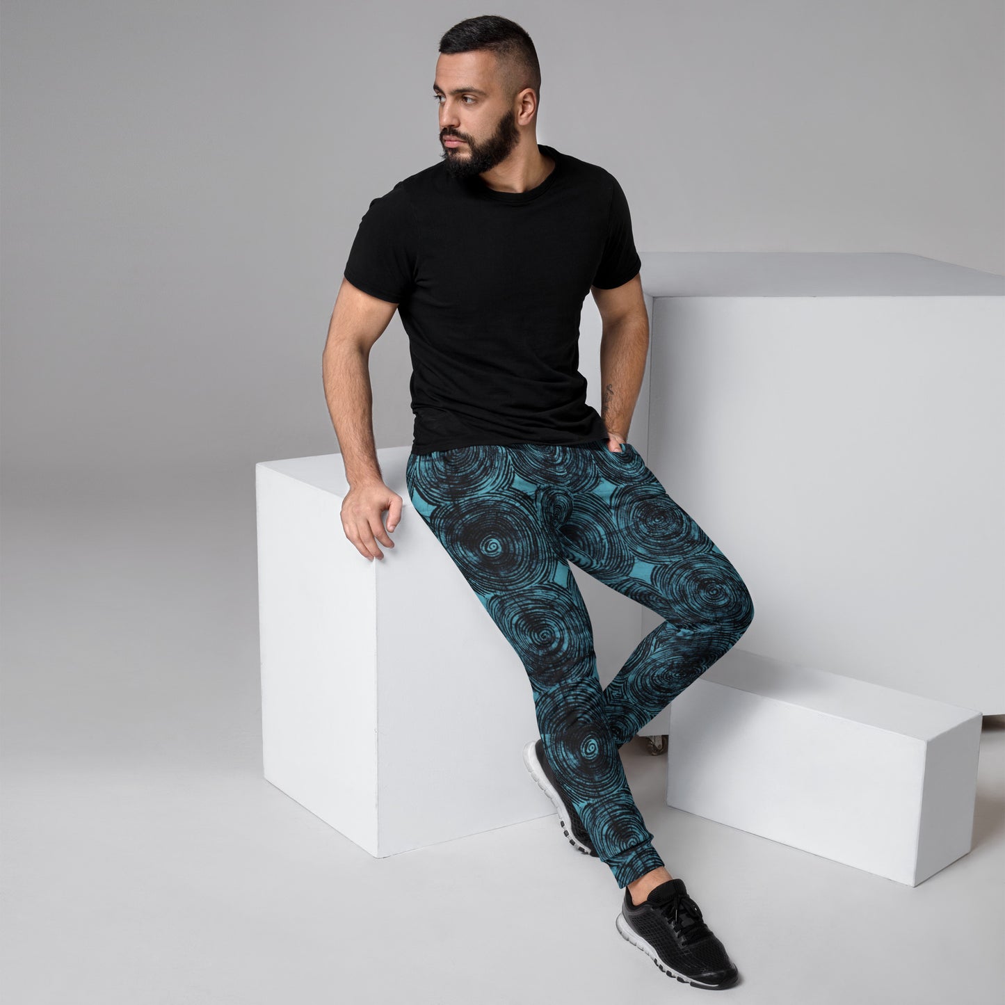 Turquoise And Black Swirl Adire Men's Joggers