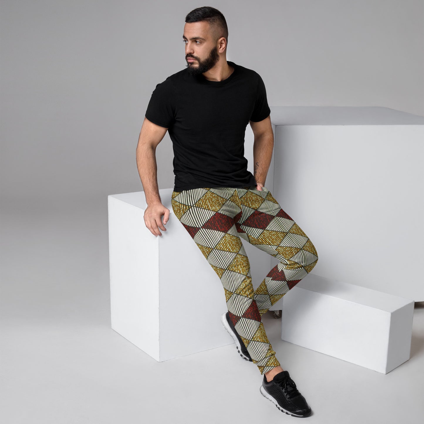 Burgundy Gold Diamond Ankara Men's Joggers