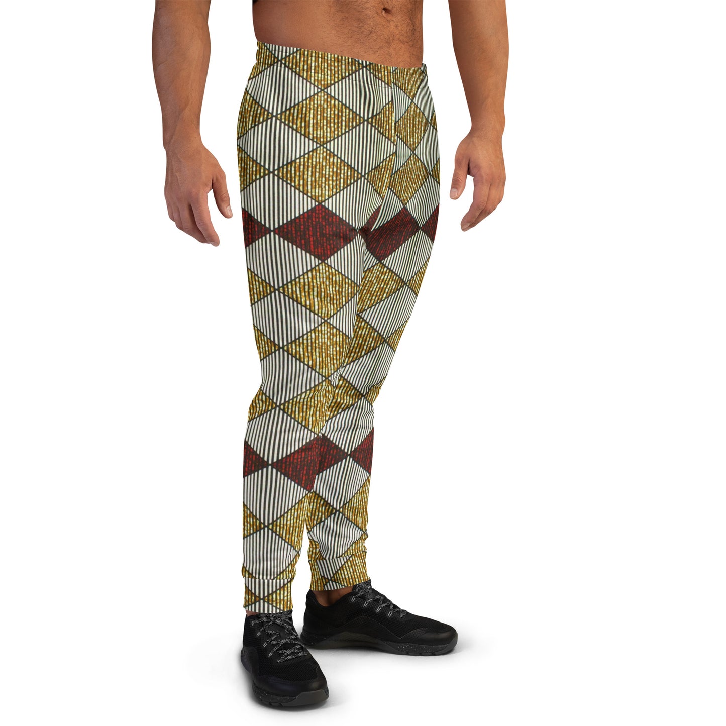 Burgundy Gold Diamond Ankara Men's Joggers