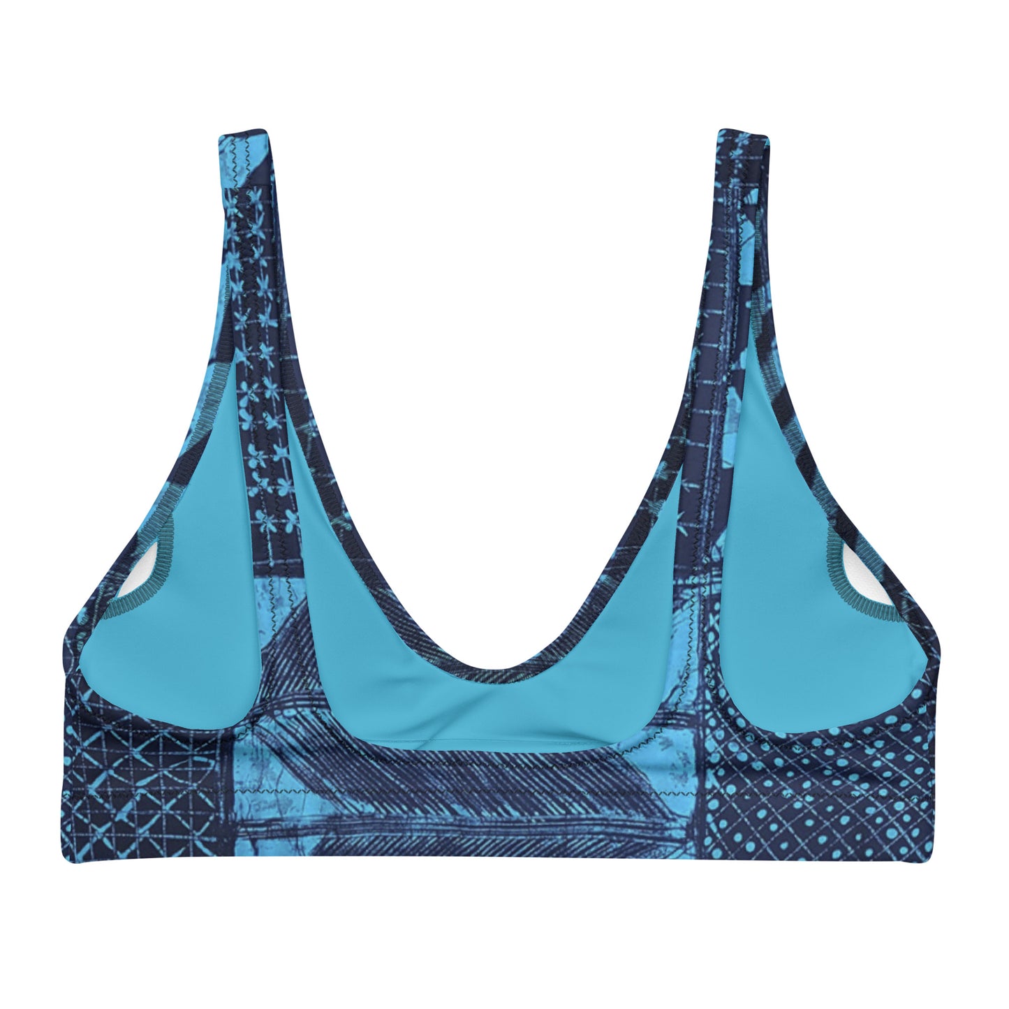 Black And Turquoise Shapes Adire Padded Bikini Top