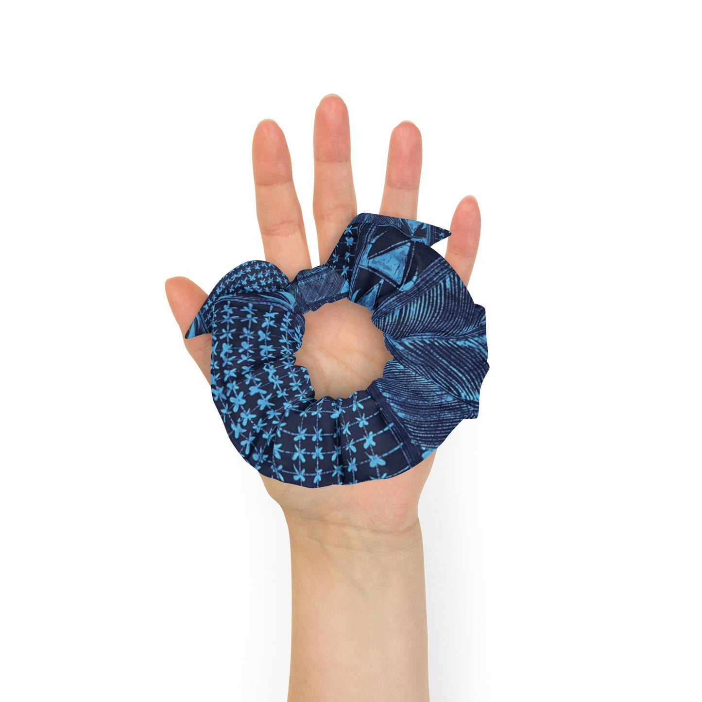 Black And Turquoise Shapes Adire Scrunchie