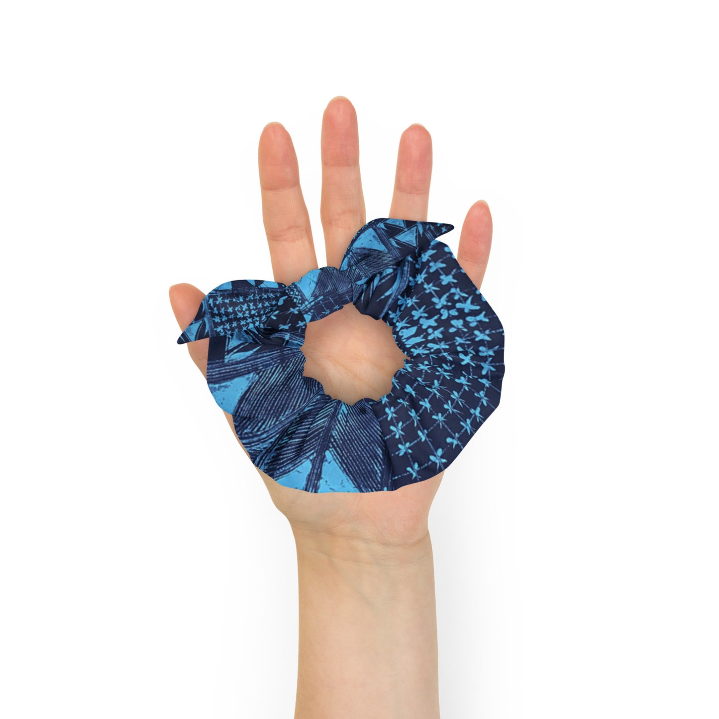 Black And Turquoise Shapes Adire Scrunchie