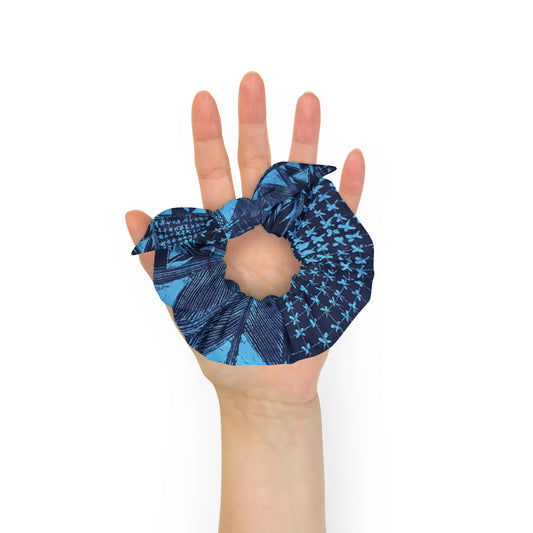 Black And Turquoise Shapes Adire Scrunchie