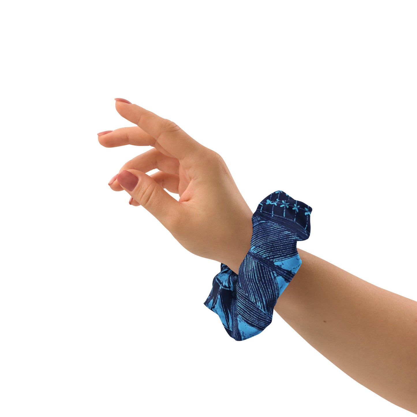 Black And Turquoise Shapes Adire Scrunchie