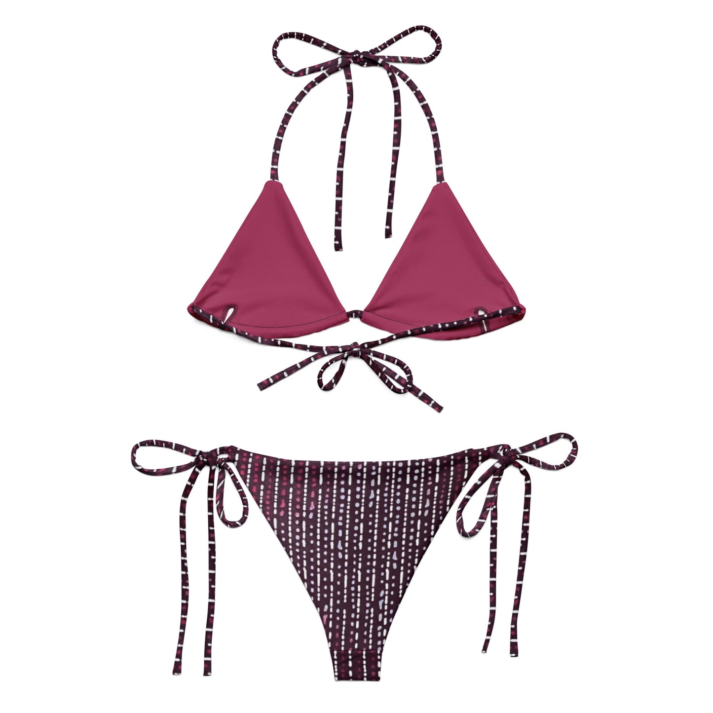 Burgundy Stripe Adire String Bikini