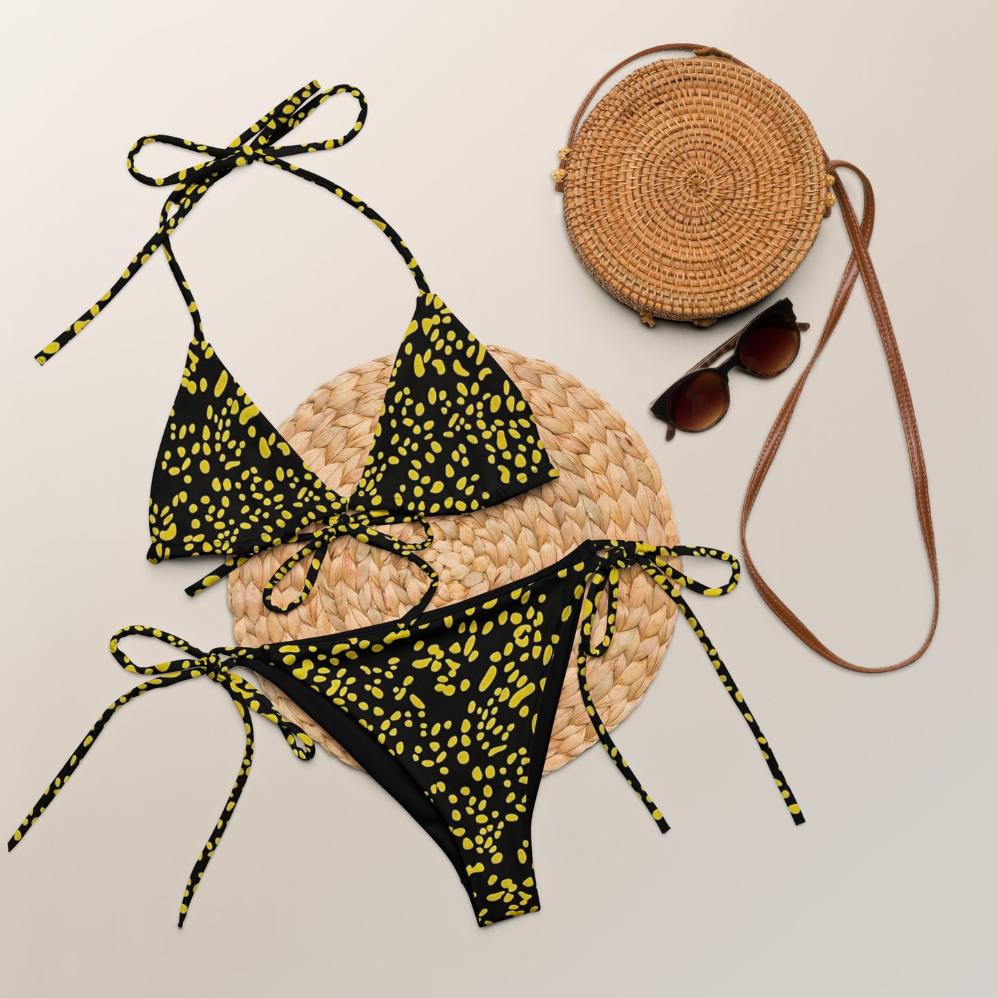 Yellow Dots Adire String Bikini