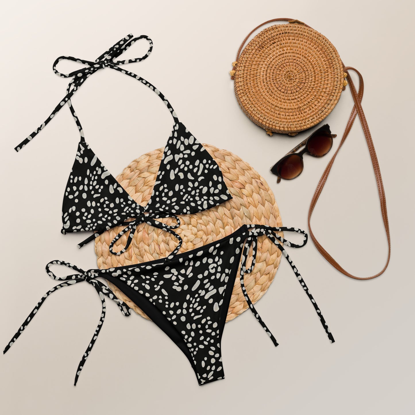 White Dots Adire String Bikini