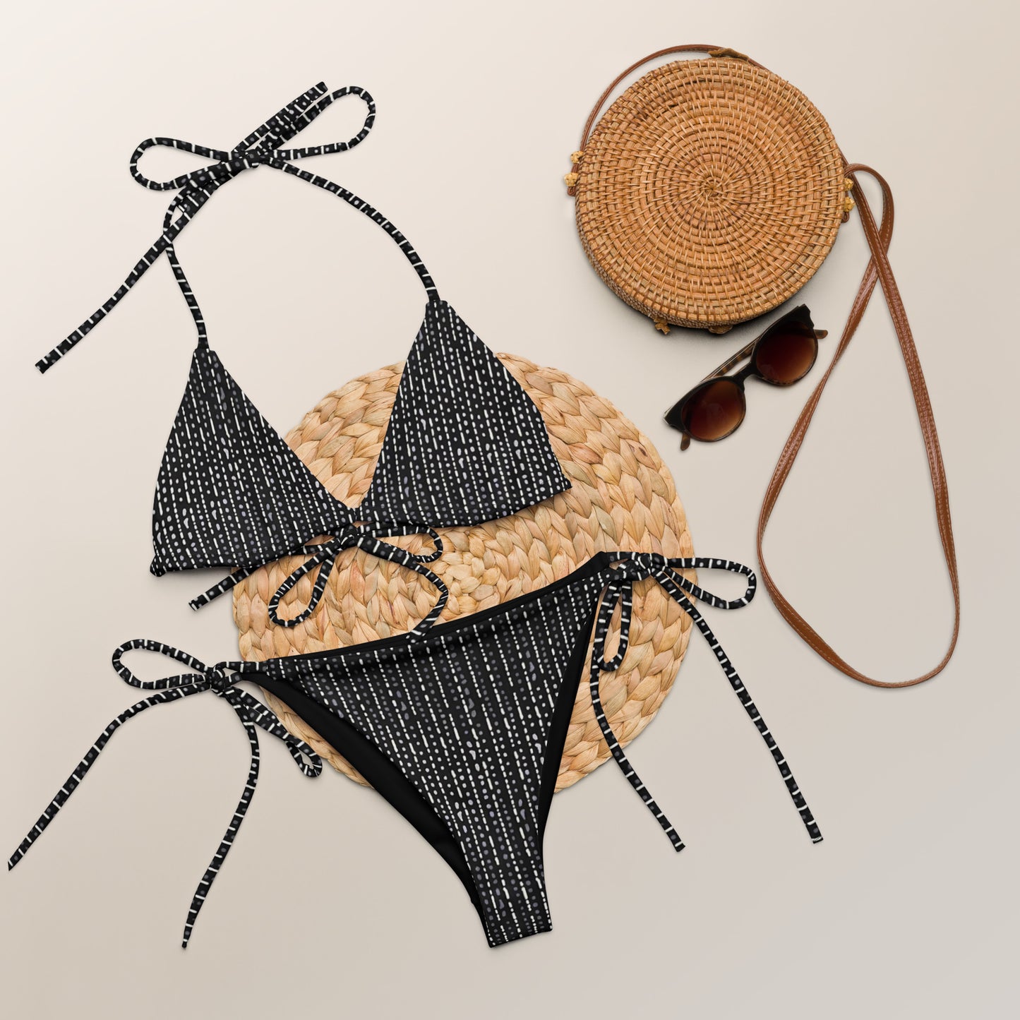 Grey Stripe Adire String Bikini