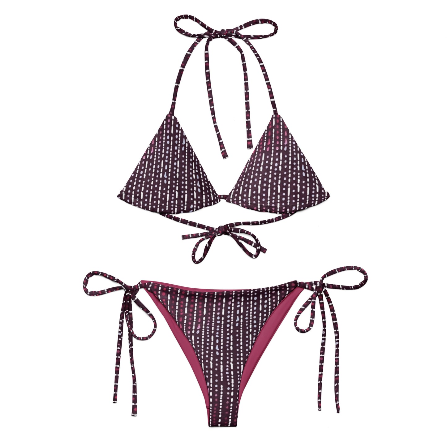 Burgundy Stripe Adire String Bikini