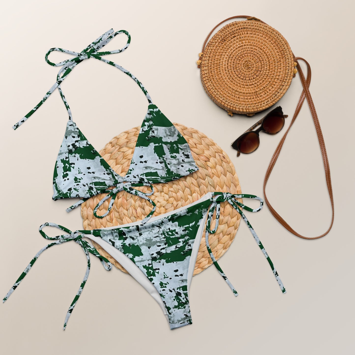 Green Camo Adire String Bikini