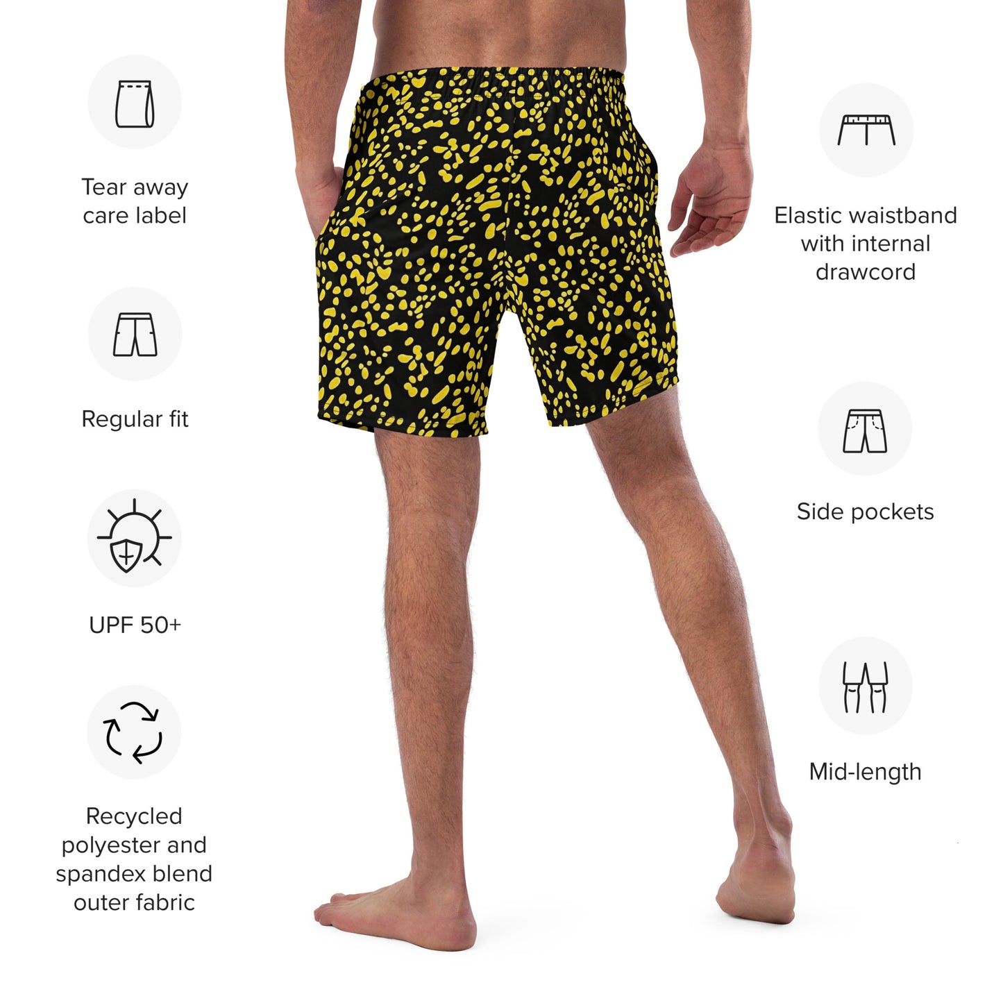 Yellow Dots Adire Men's Swim Trunks