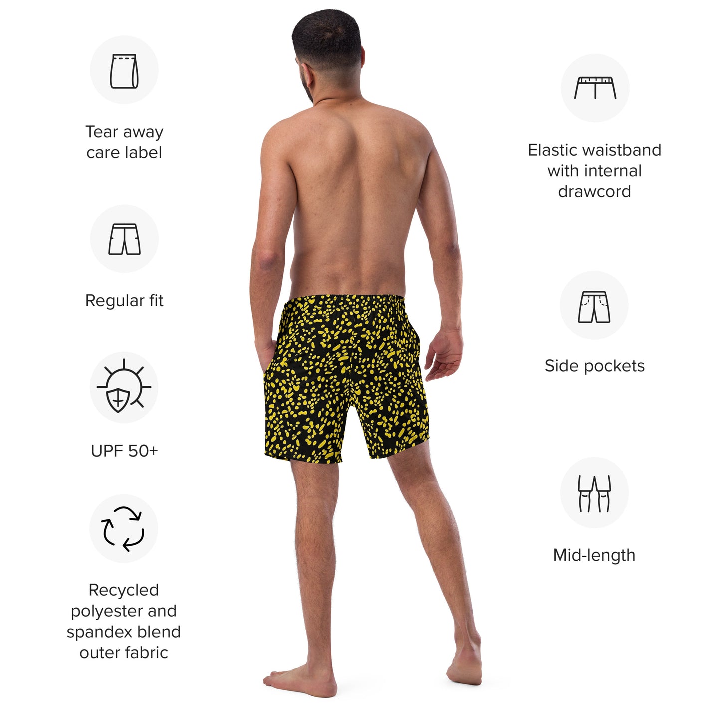 Yellow Dots Adire Men's Swim Trunks