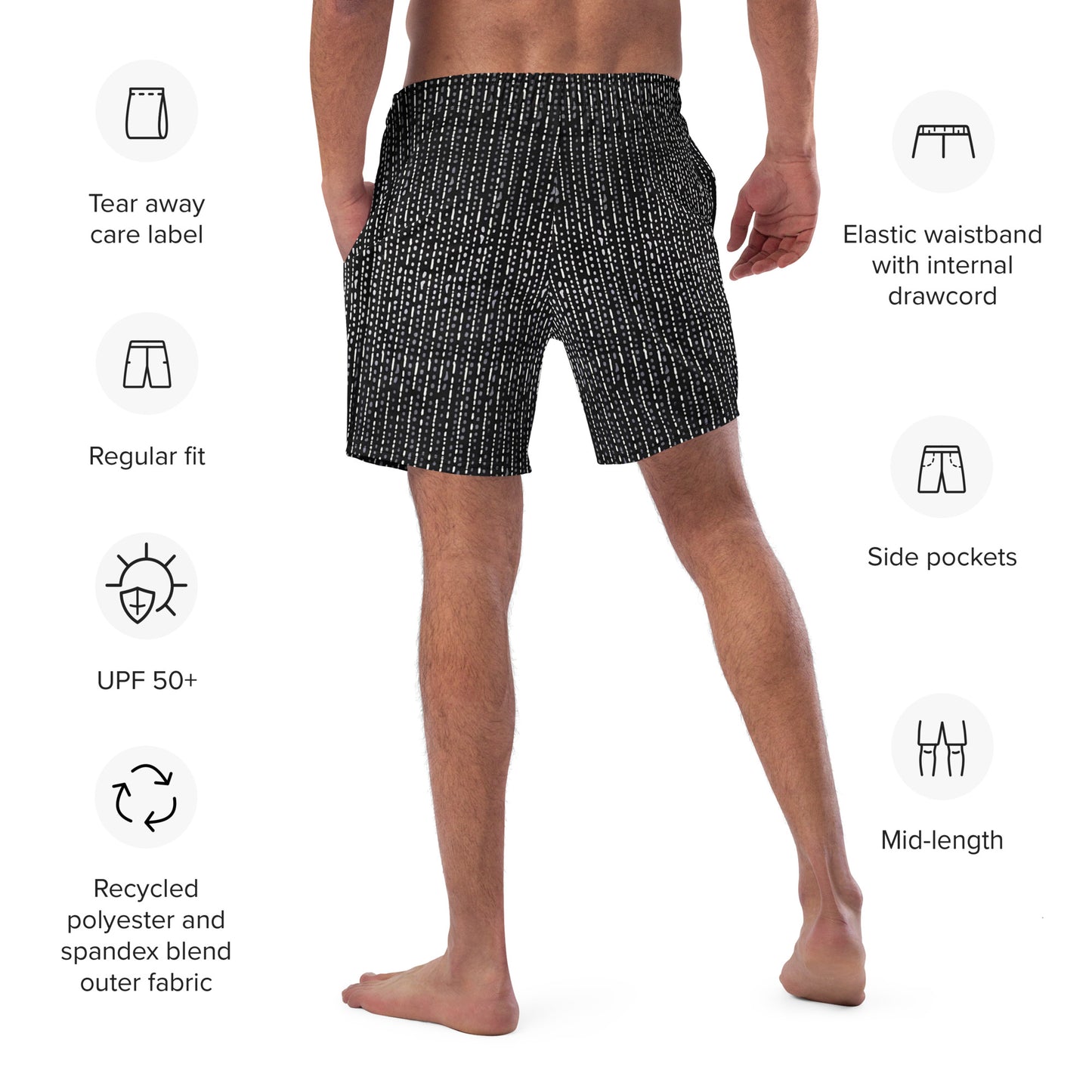 Grey Stripe Adire Men's Swim Trunks