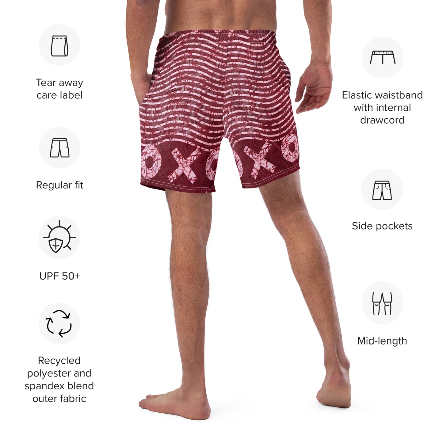 Red XO Adire Men's Swim Trunks