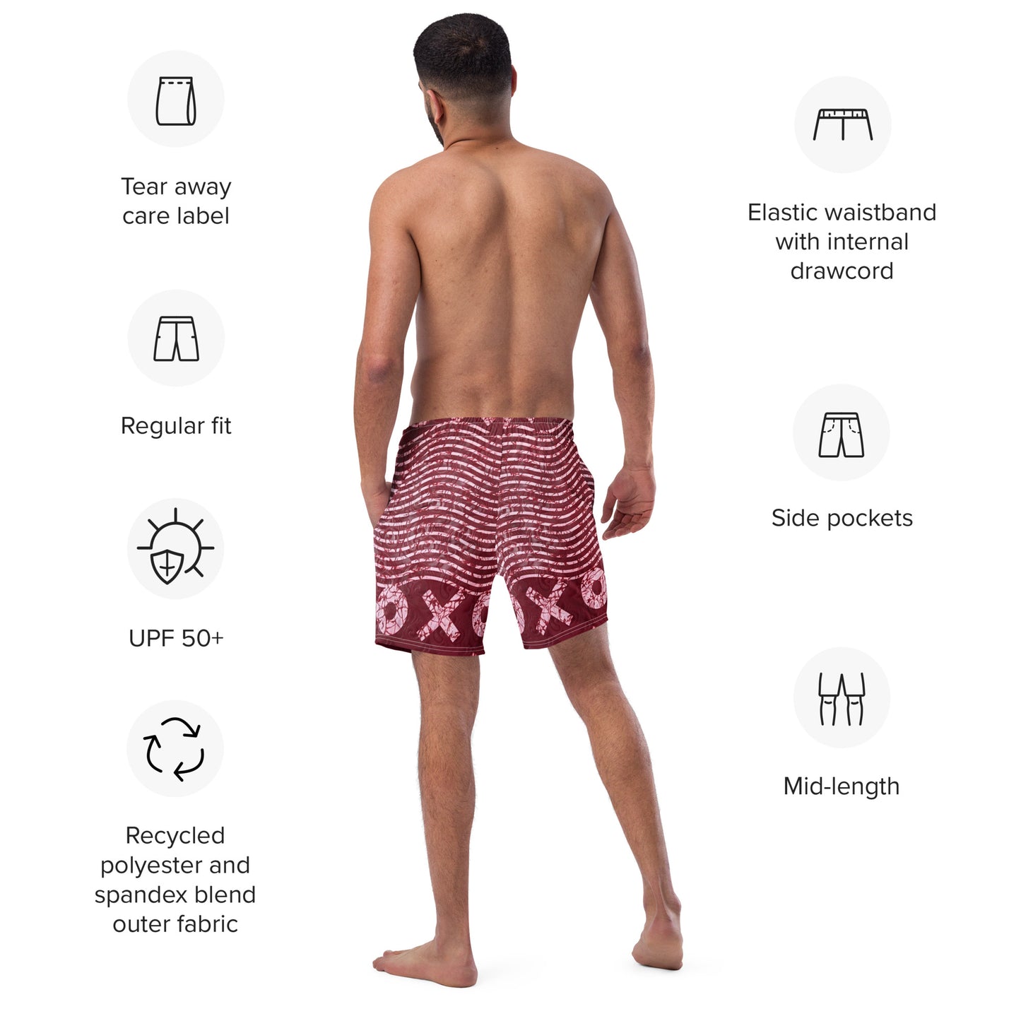 Red XO Adire Men's Swim Trunks