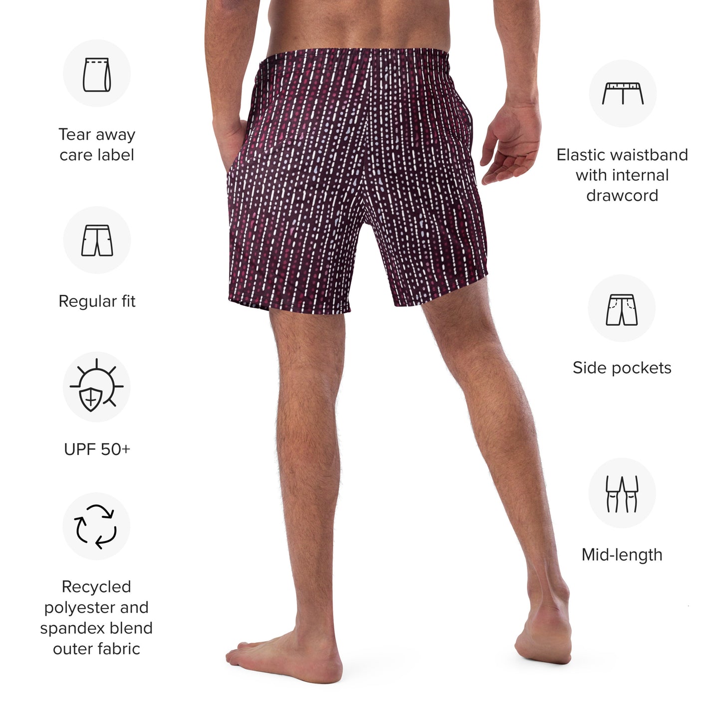 Burgundy Stripe Adire Men's Swim Trunks