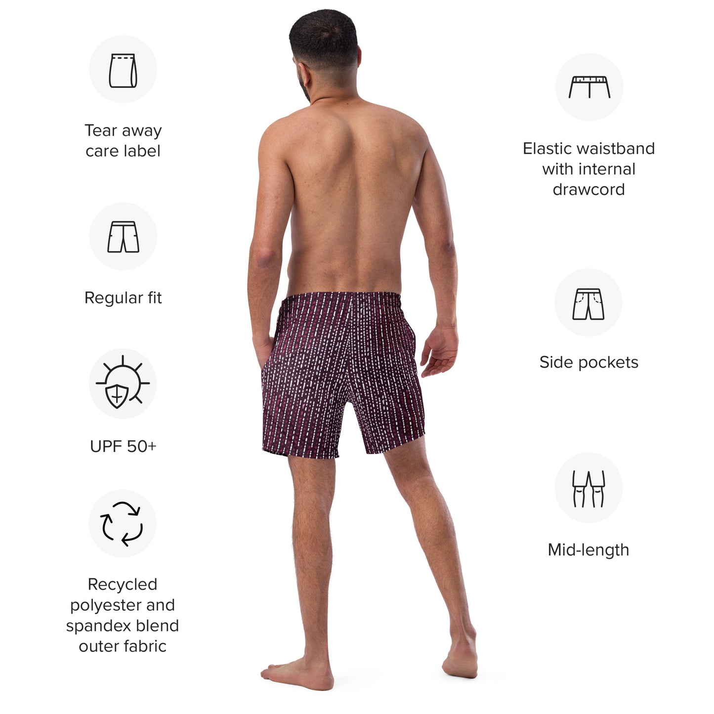 Burgundy Stripe Adire Men's Swim Trunks