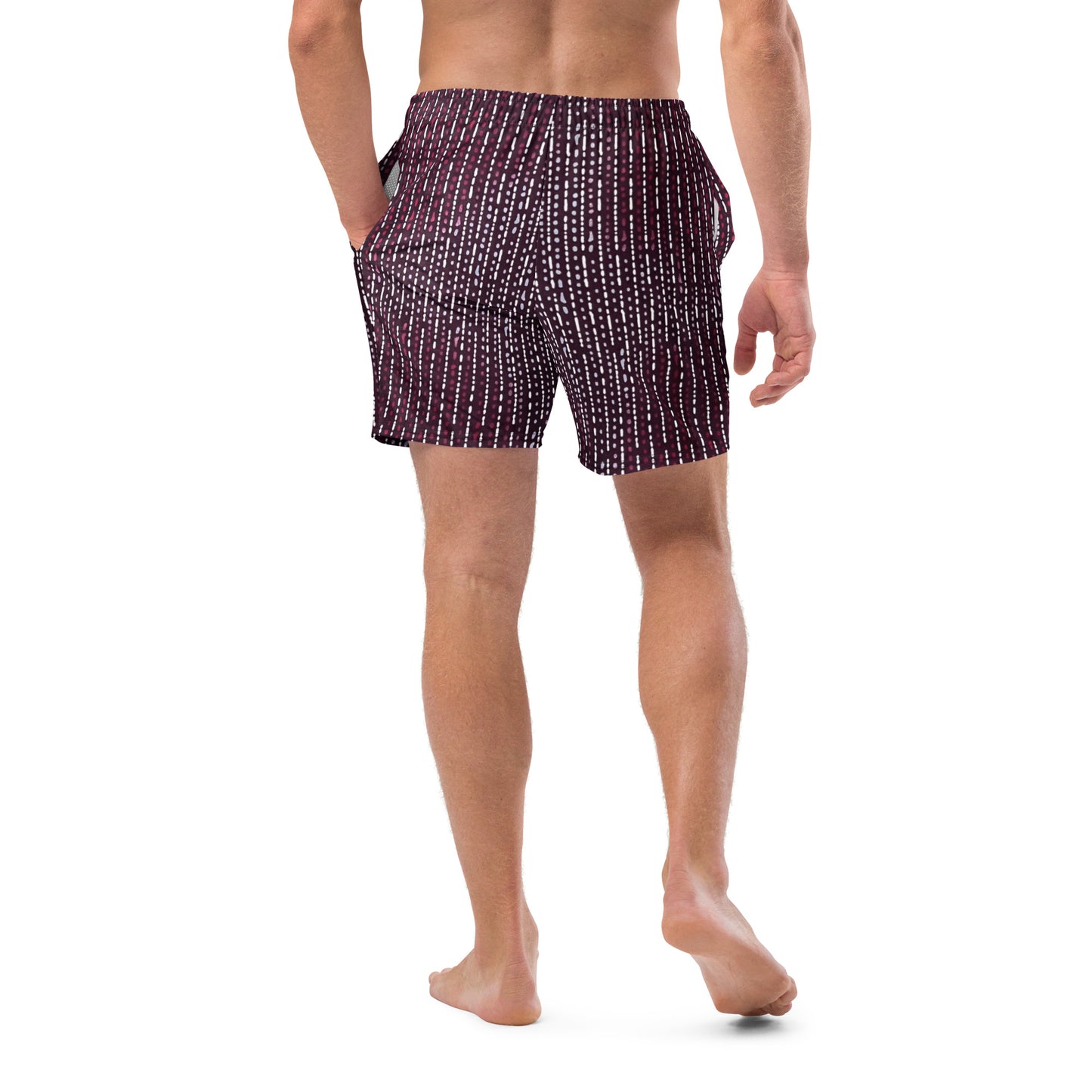 Burgundy Stripe Adire Men's Swim Trunks