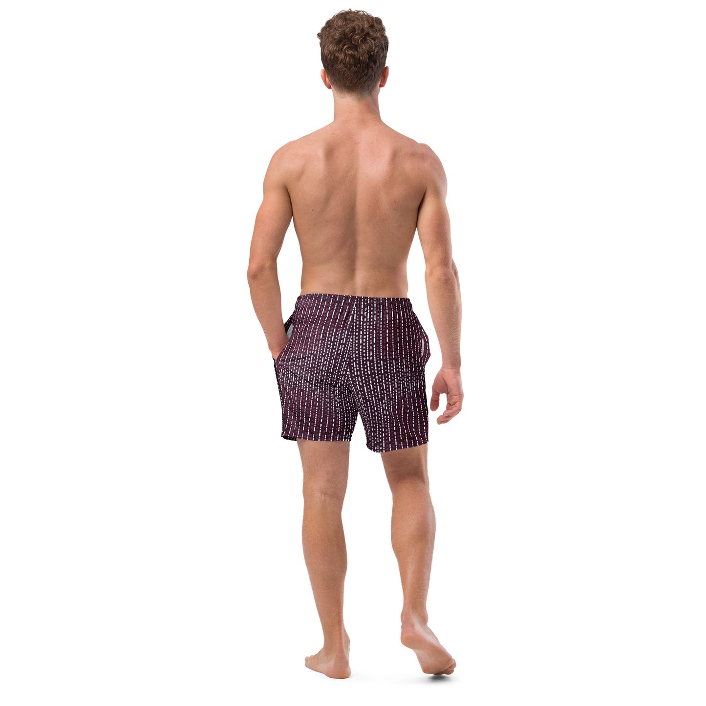 Burgundy Stripe Adire Men's Swim Trunks