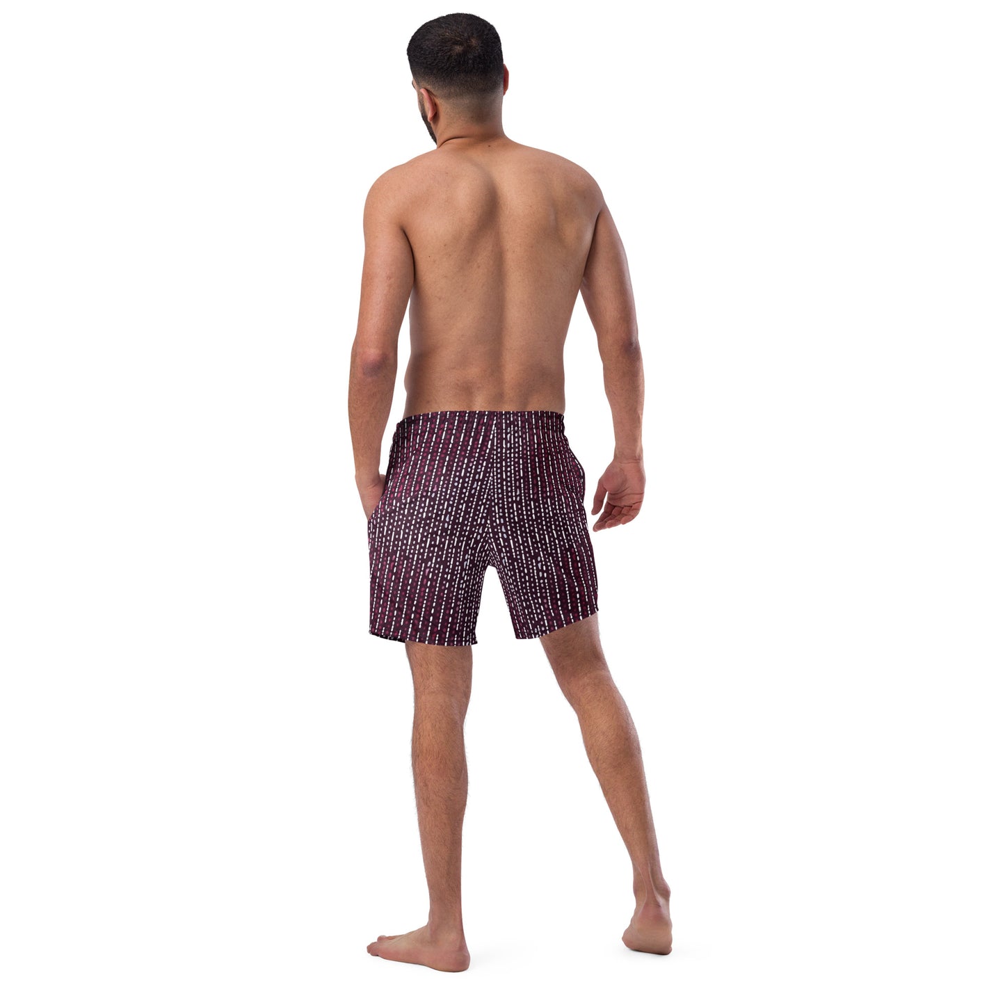 Burgundy Stripe Adire Men's Swim Trunks