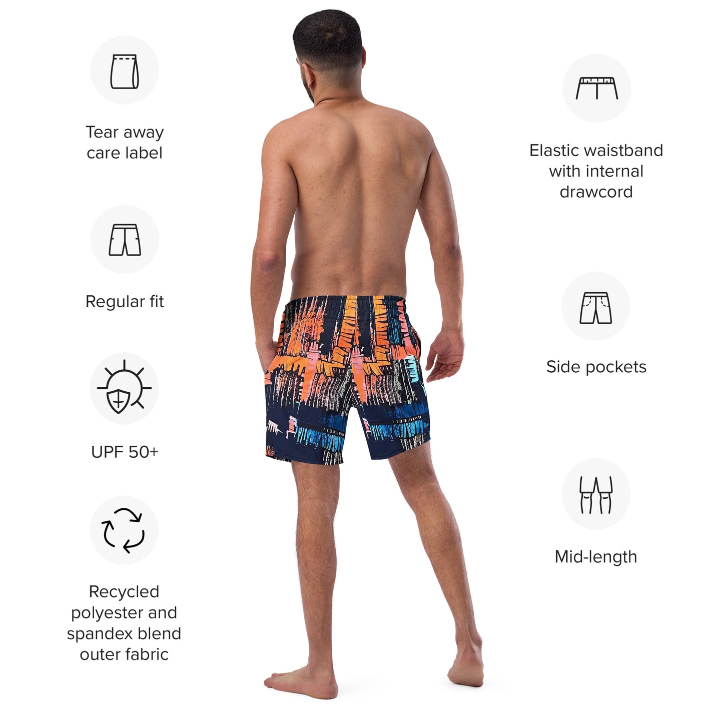 Colourful Adire Men's Swim Trunks