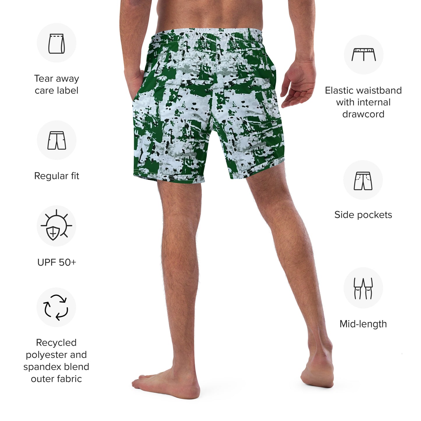 Green Camo Adire Men's Swim Trunks