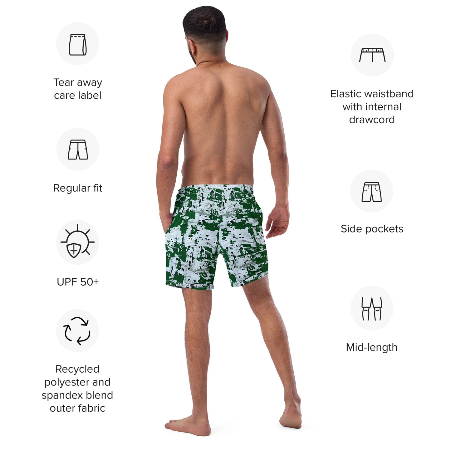 Green Camo Adire Men's Swim Trunks