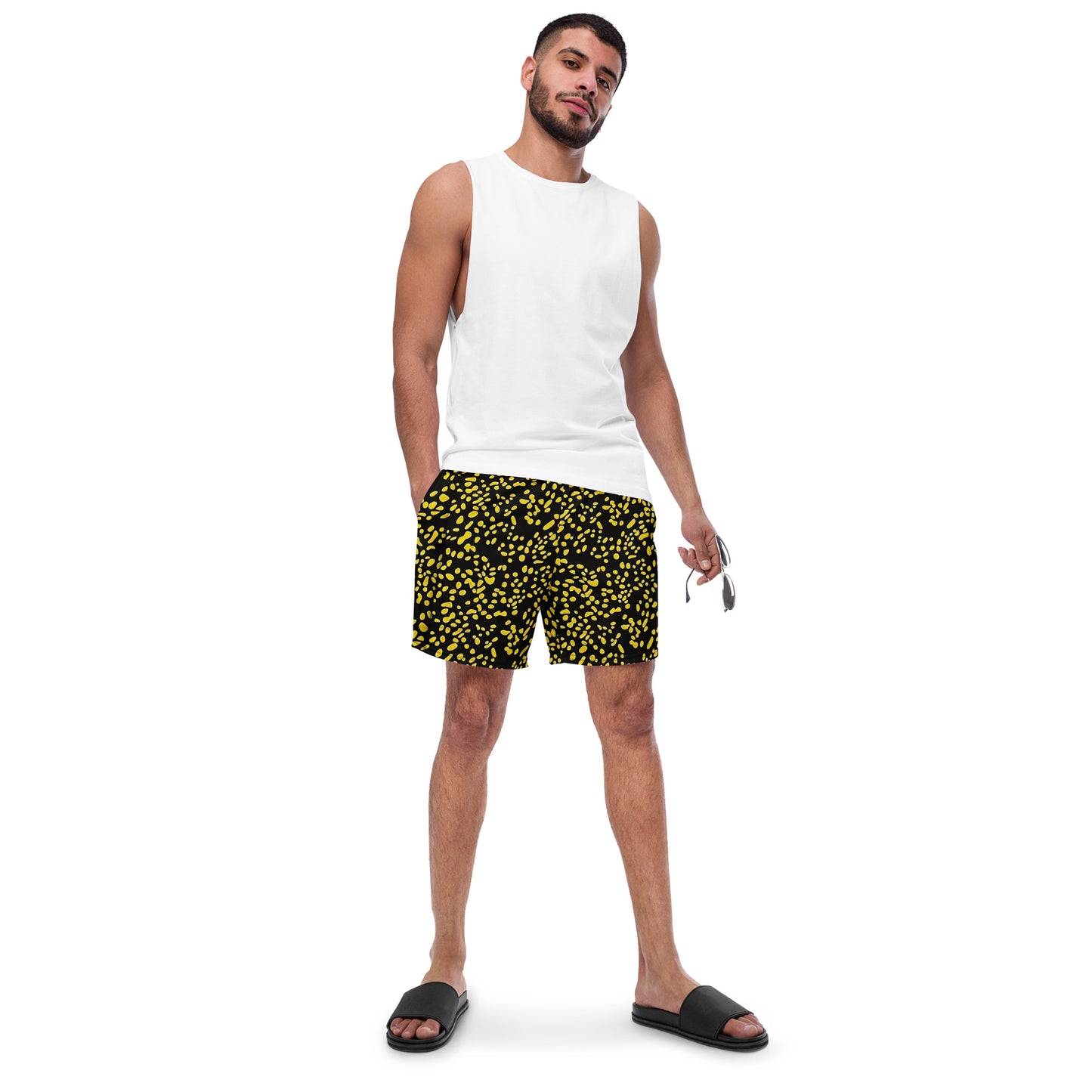 Yellow Dots Adire Men's Swim Trunks