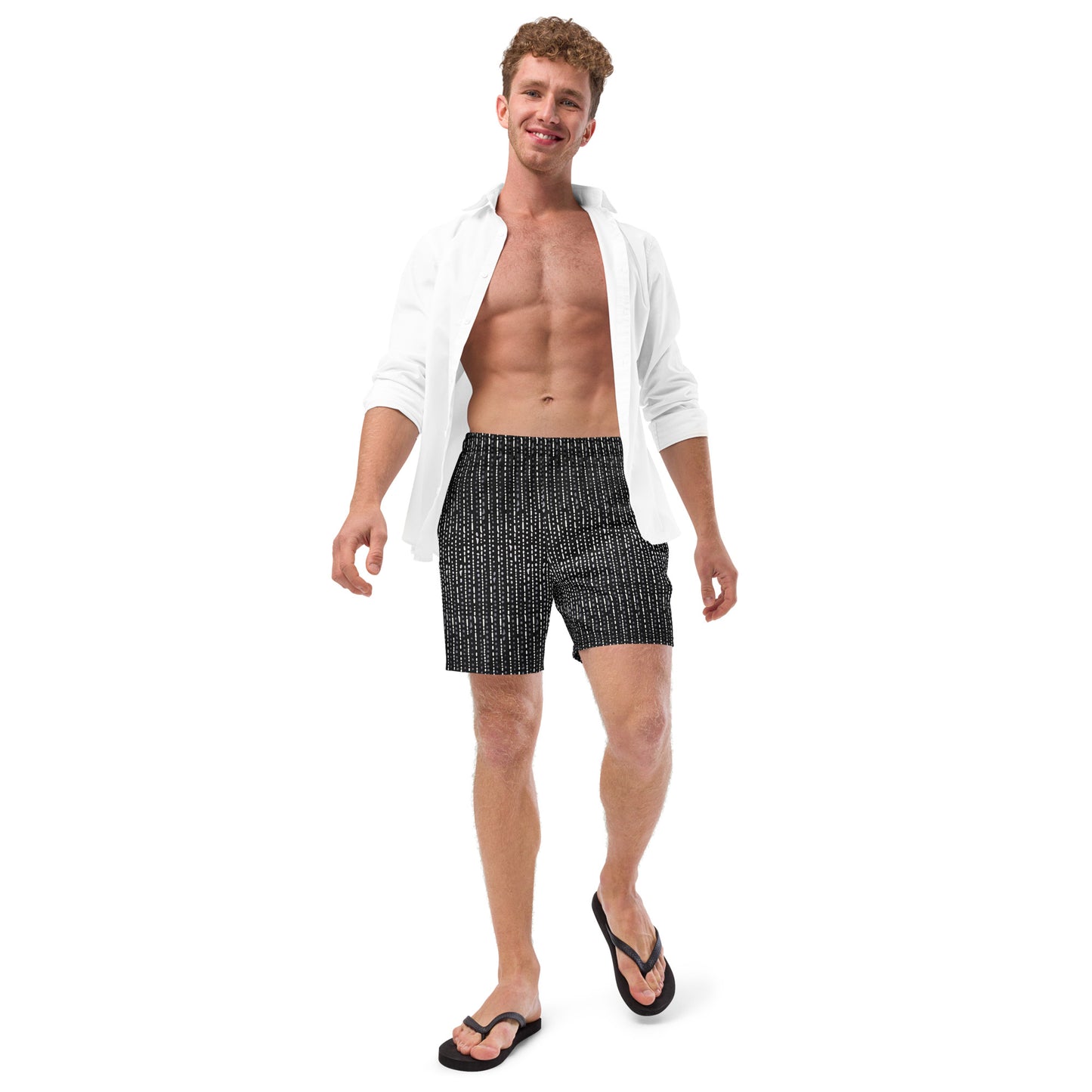 Grey Stripe Adire Men's Swim Trunks