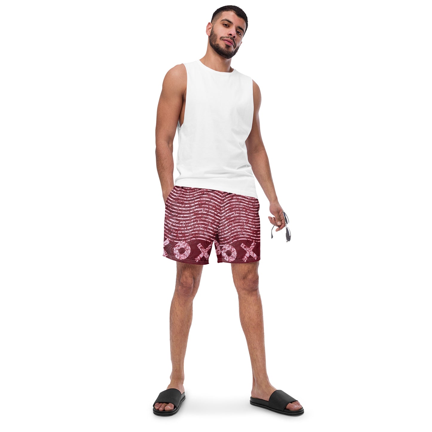 Red XO Adire Men's Swim Trunks