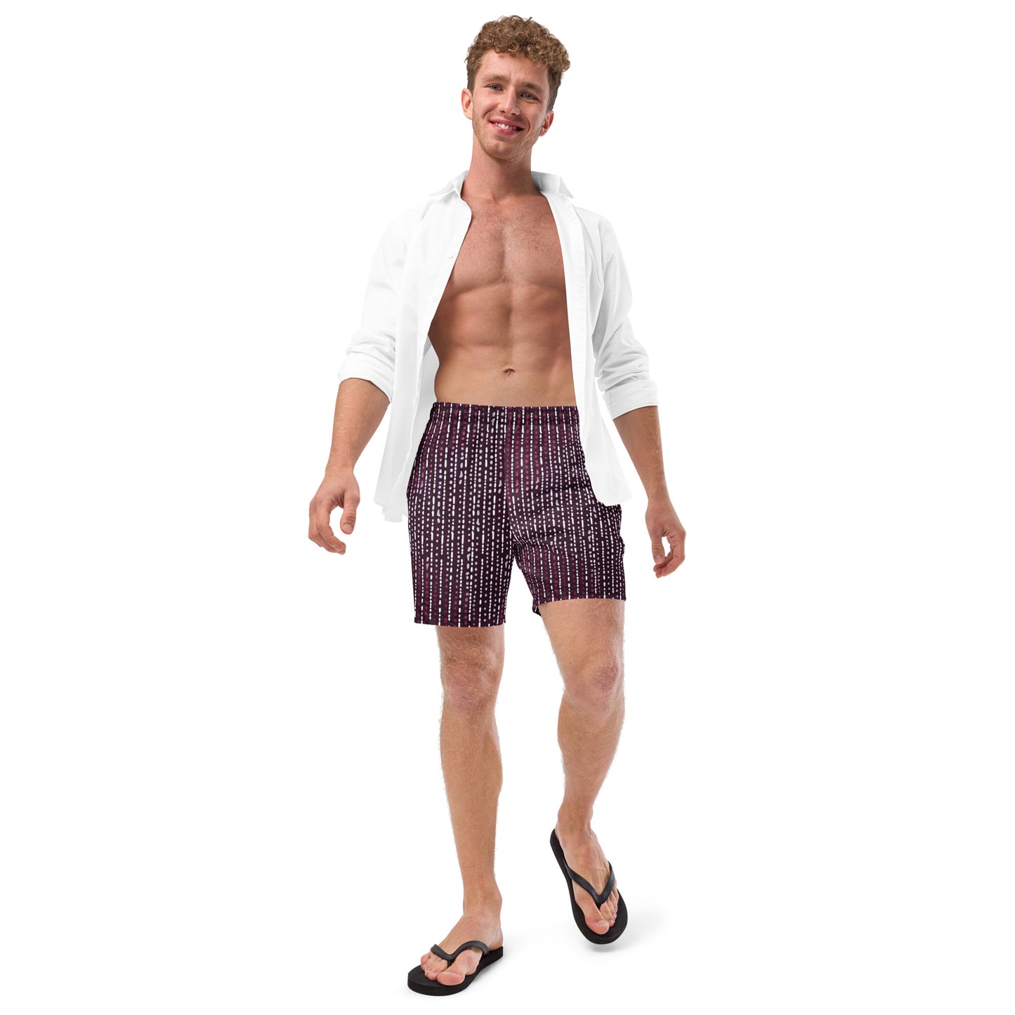 Burgundy Stripe Adire Men's Swim Trunks